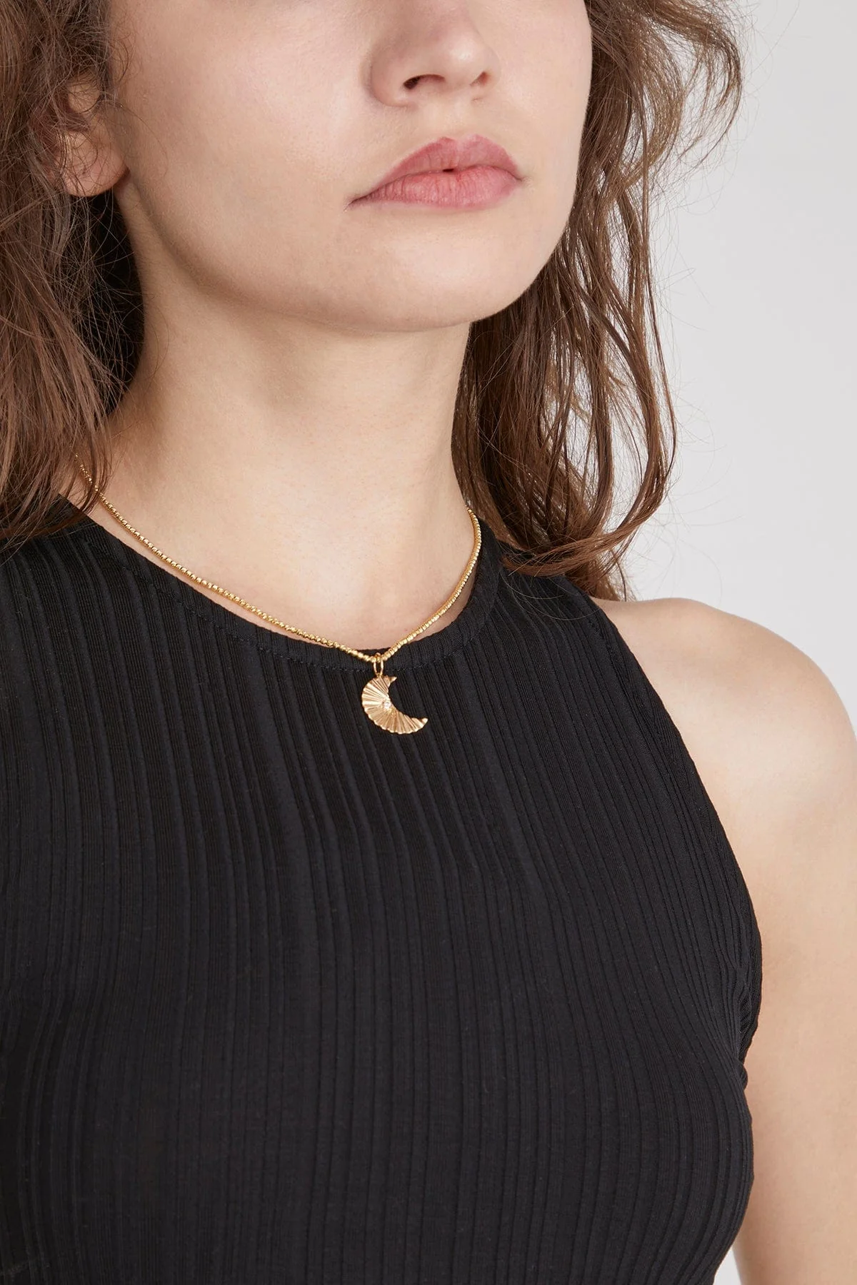 Fluted Moon Pendant in 14k Yellow Gold - Image 2