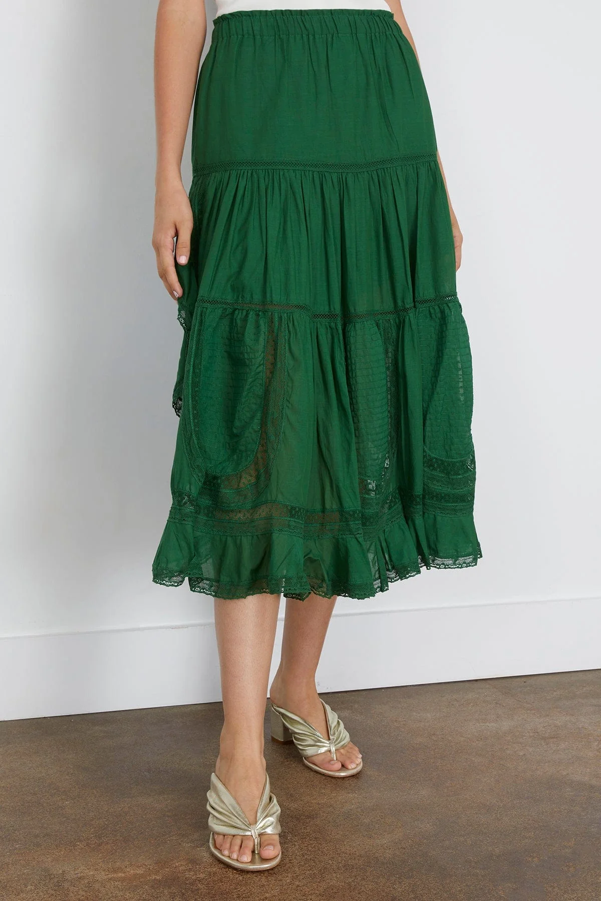 Franca Lace Midi Skirt in Green - Image 3