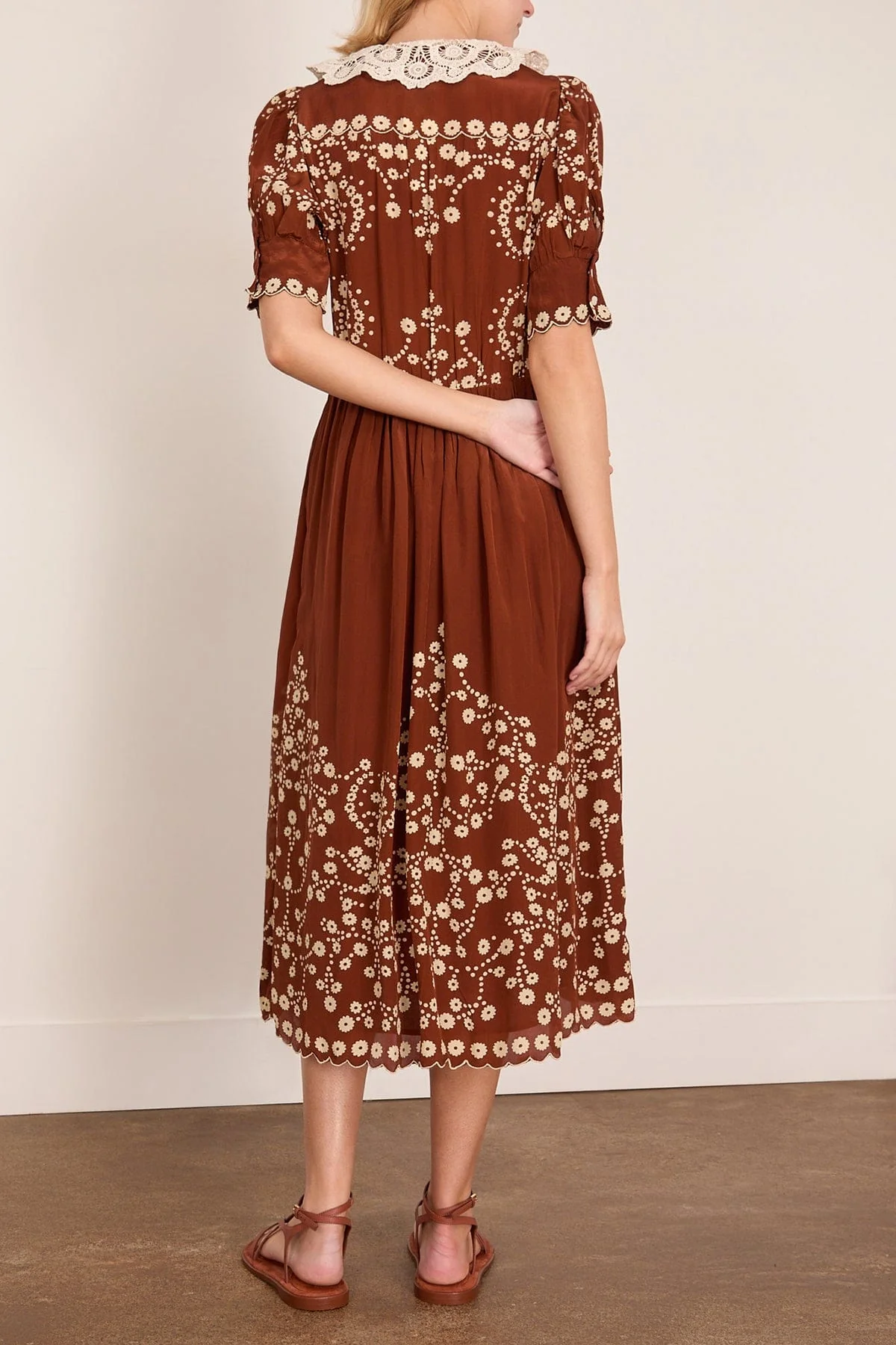 Frances Print Short Sleeve Midi Dress in Brown - Image 4
