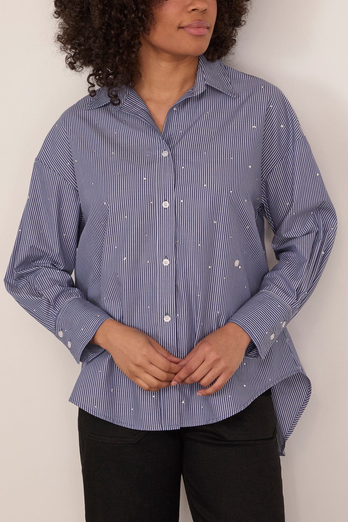 Frankie Crystal Stripe Shirt in Navy/White - Image 3