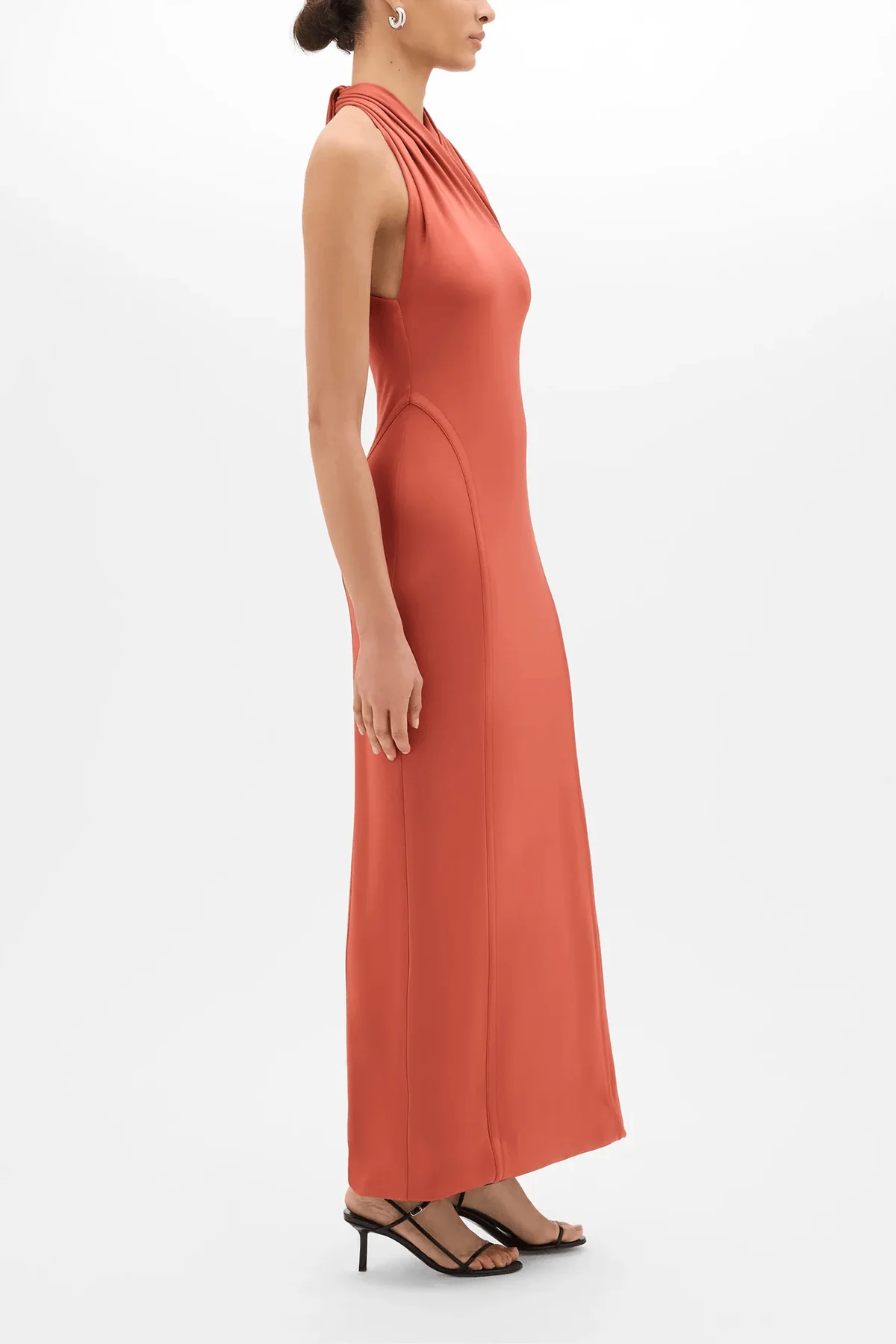 Gathered Halter Dress in Persimmon - Image 3