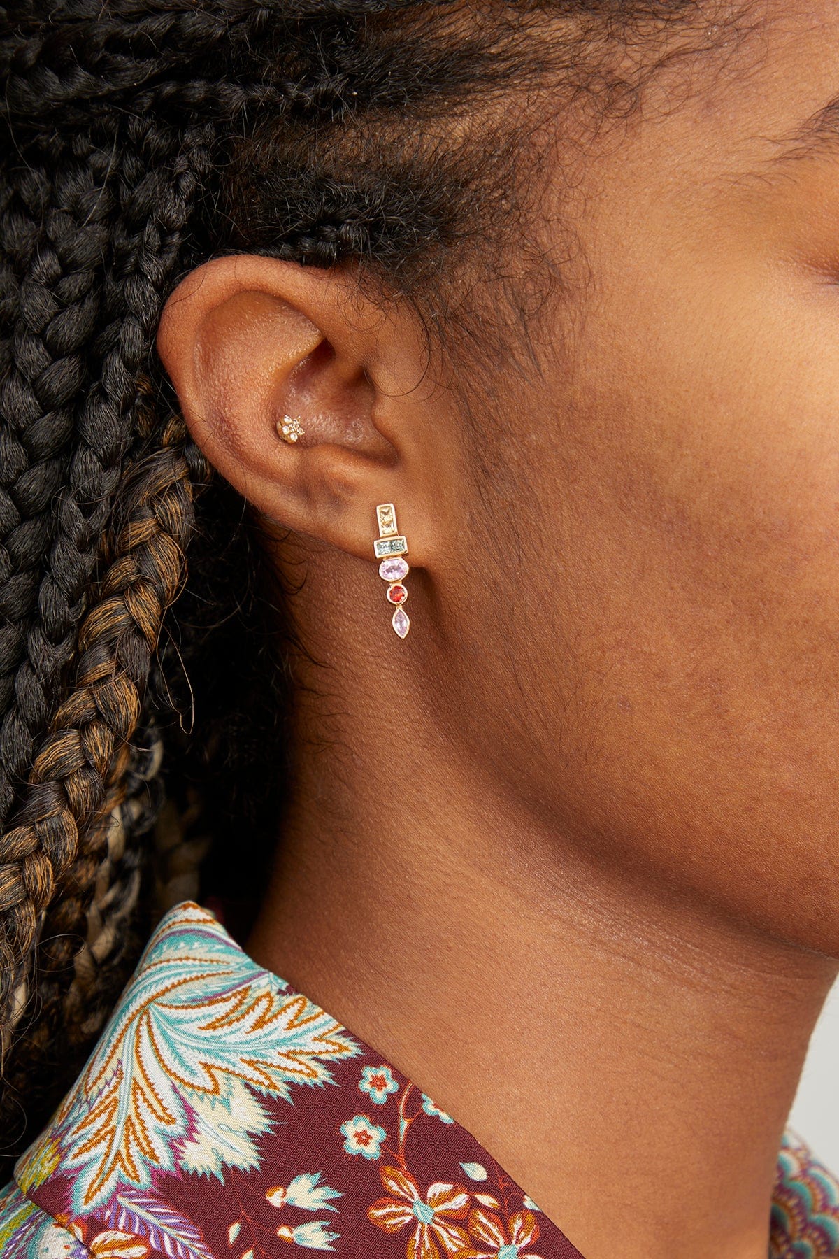 Geometric Stacked Rainbow Studs in 14k Yellow Gold - Image 2