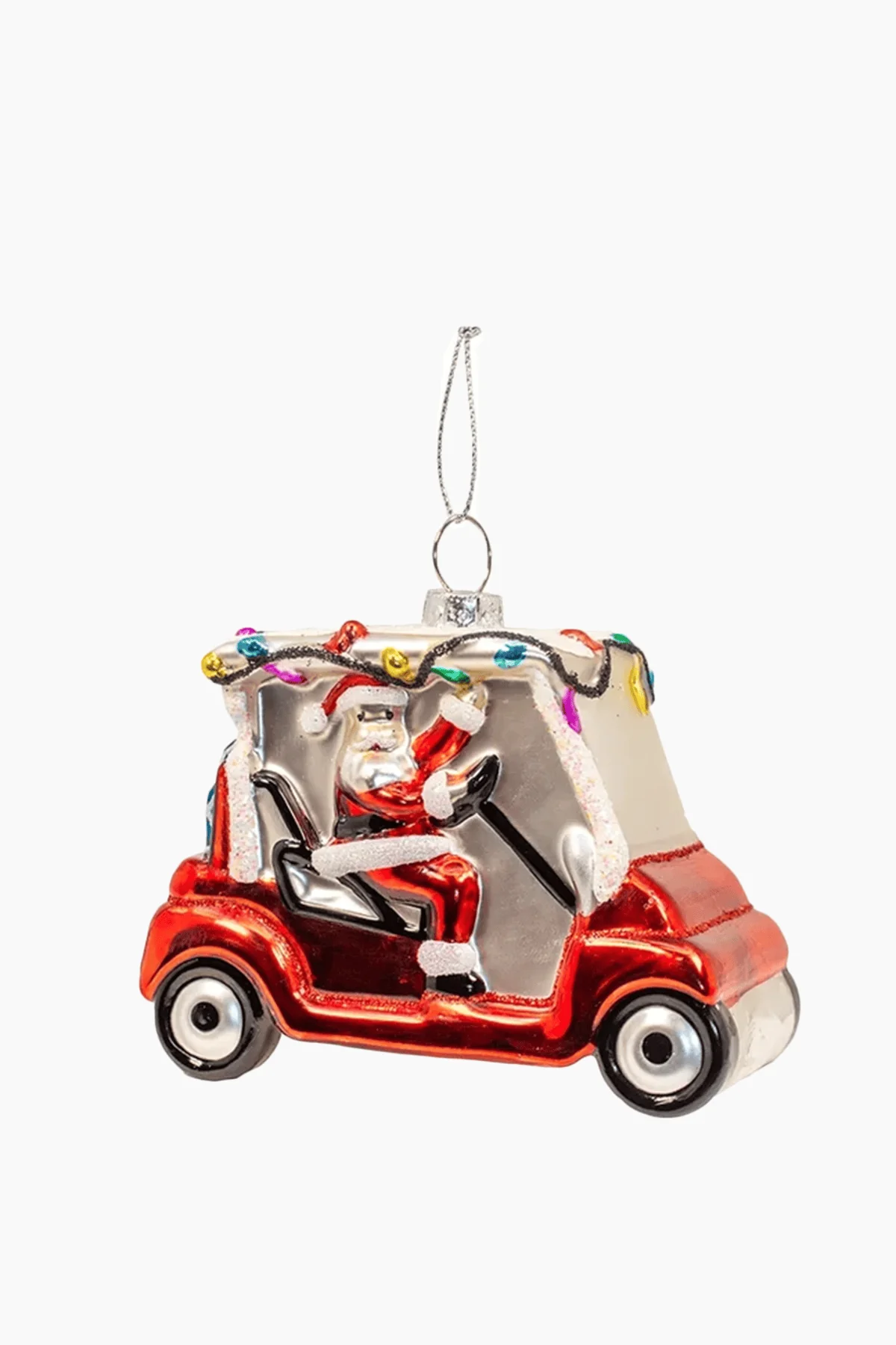 Glass Santa in Golf Cart Ornament