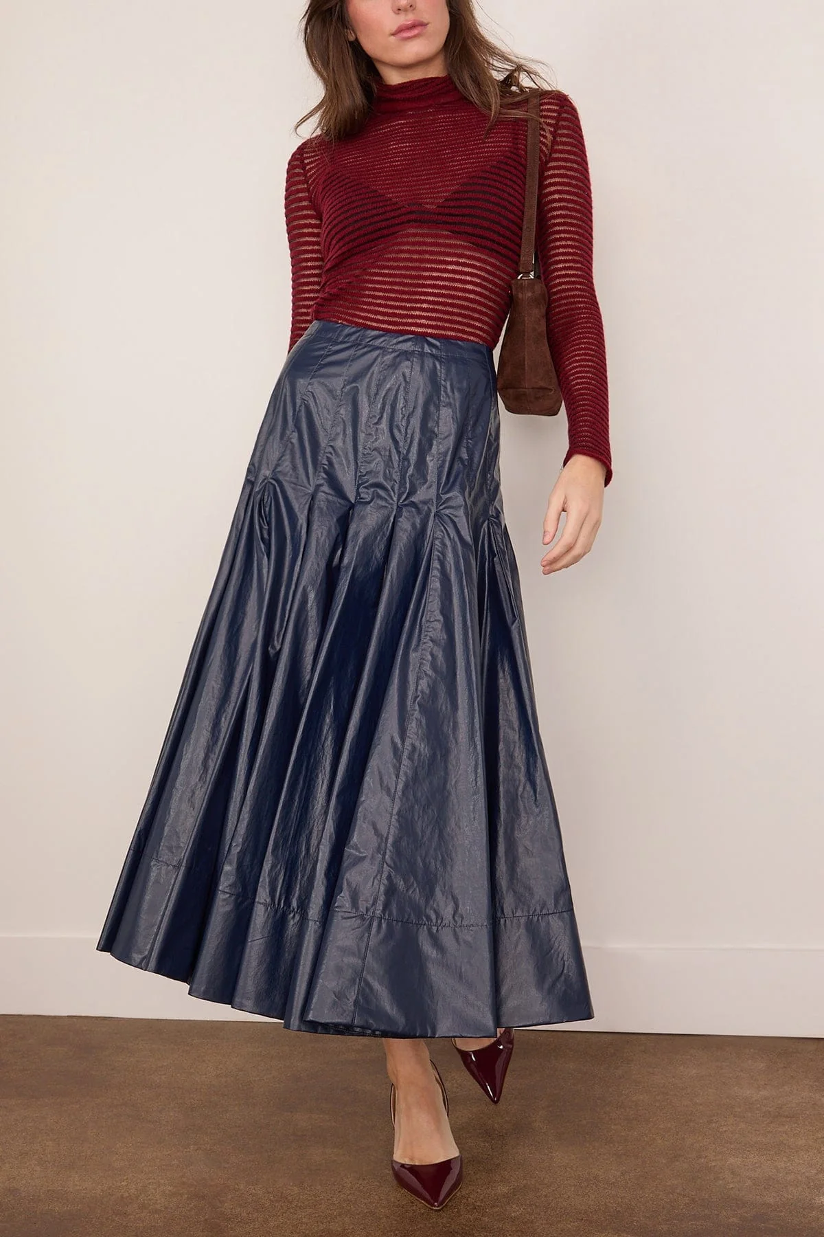 Hailey Sweater in Cashmere Silk Stripe Claret/Black - Image 2