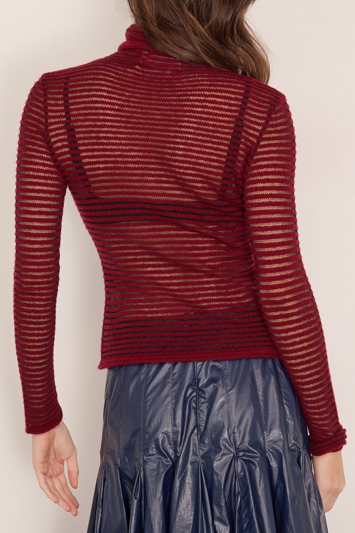 Hailey Sweater in Cashmere Silk Stripe Claret/Black - Image 4