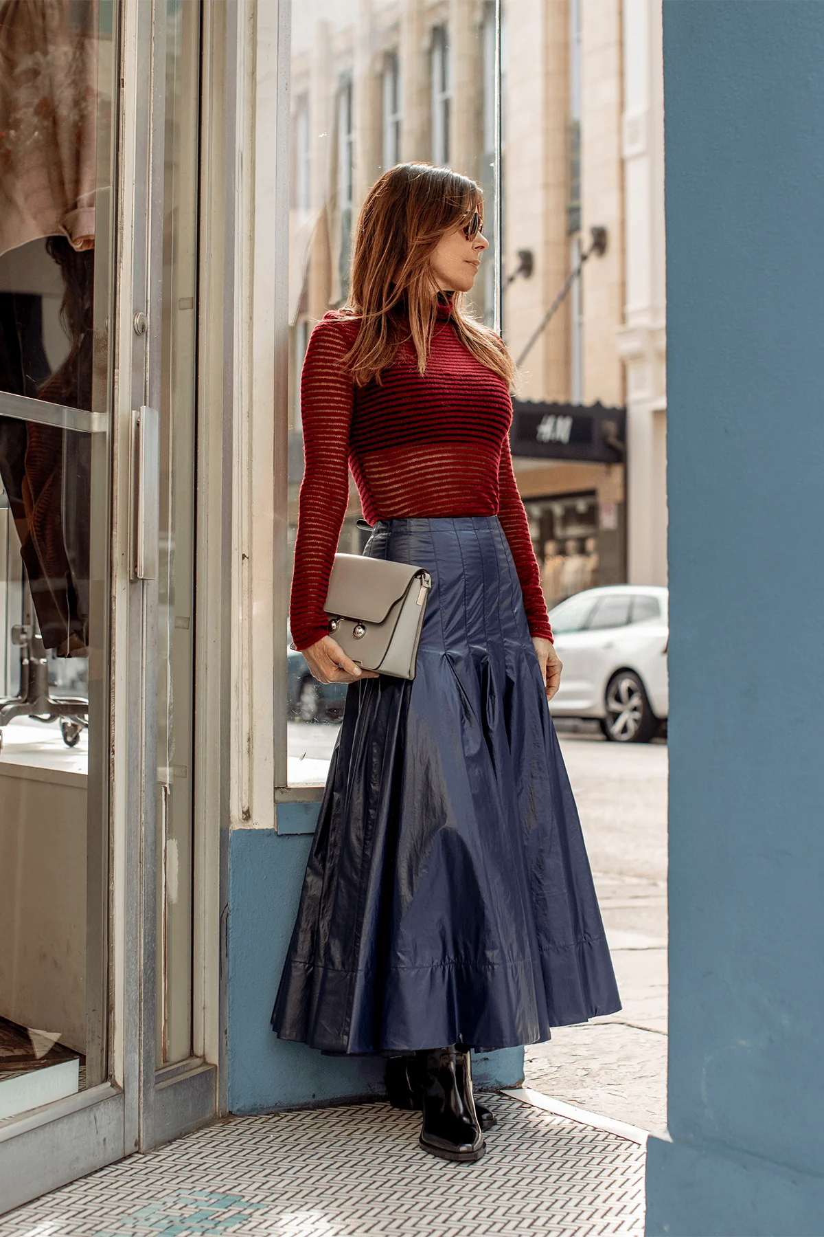 Hailey Sweater in Cashmere Silk Stripe Claret/Black - Image 5