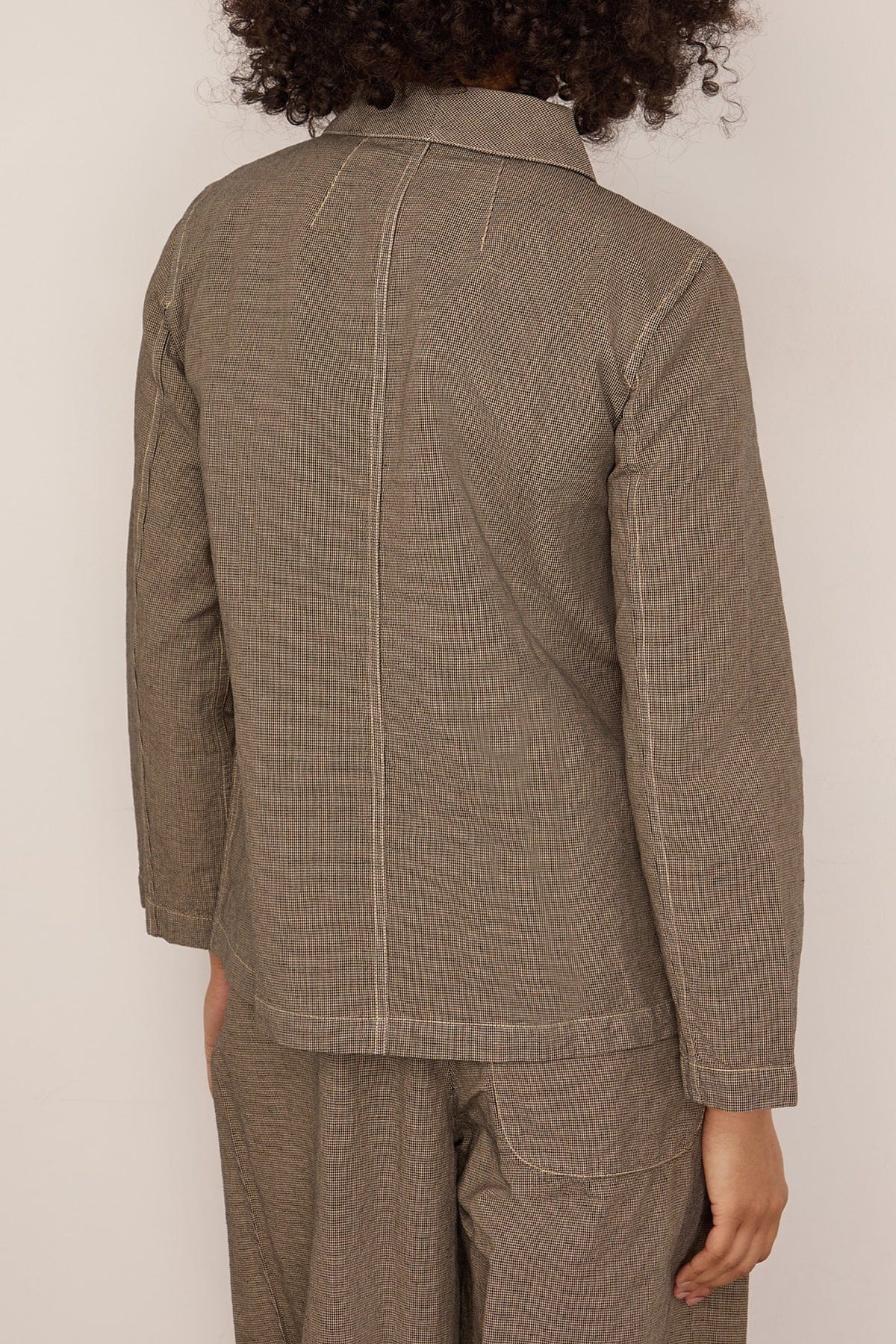 Hal Micro Houndstooth Cotton Linen Workwear Jacket in Vintage White/Black - Image 4