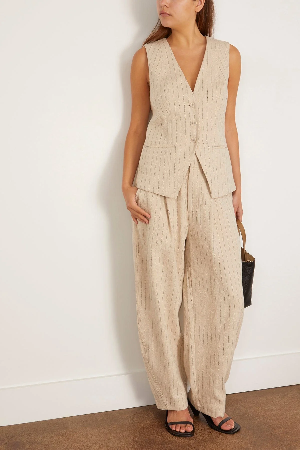 Helena V-Neck Vest in Striped Flax - Image 2