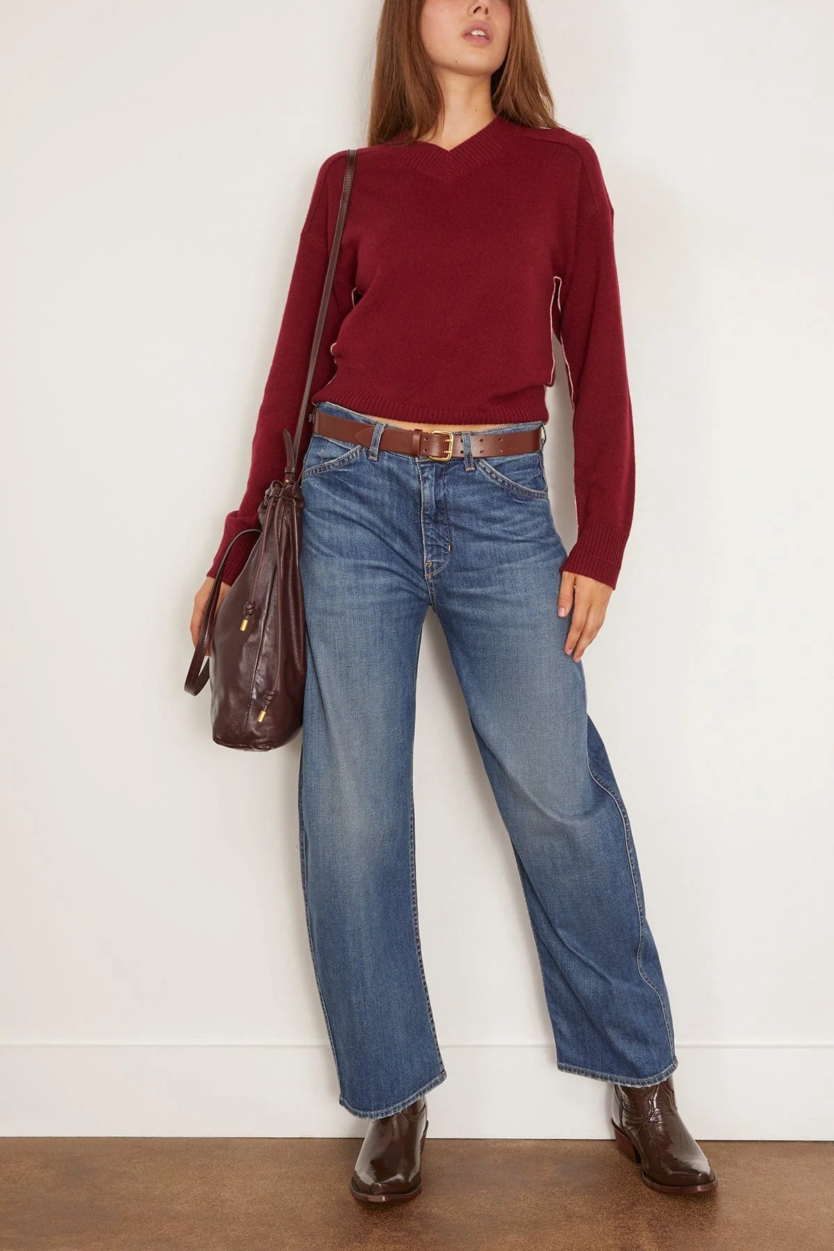 High V Neck Sweater in Ox Blood - Image 2
