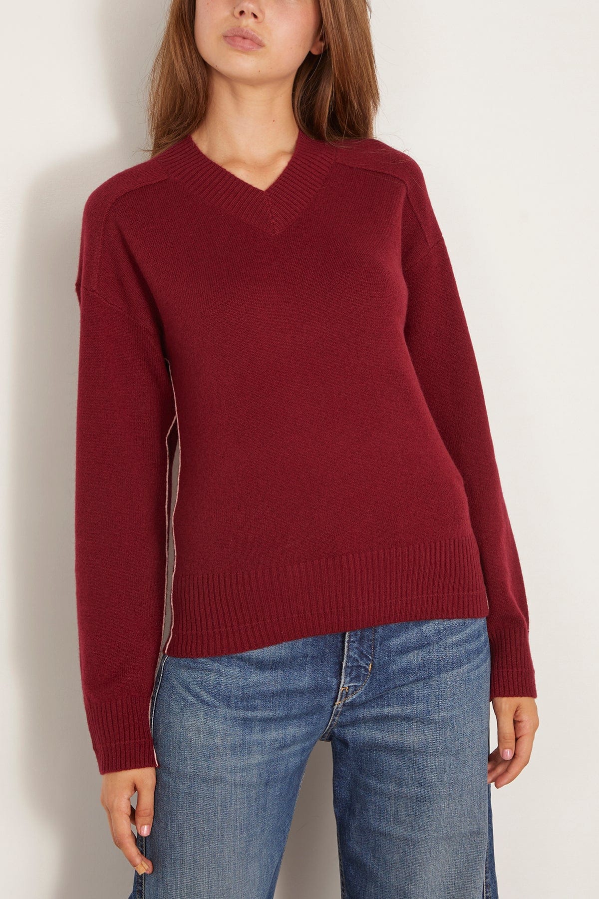 High V Neck Sweater in Ox Blood - Image 3