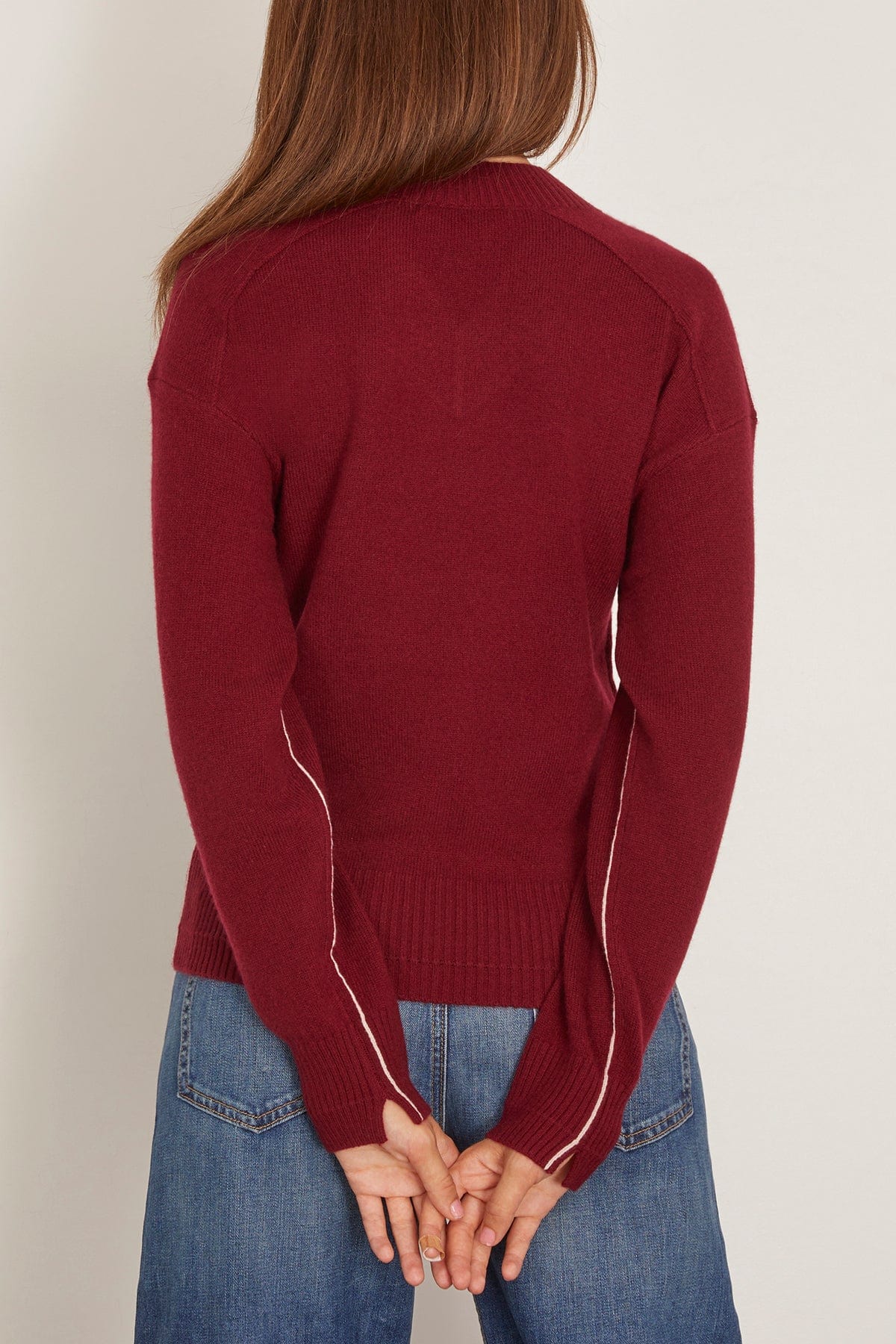 High V Neck Sweater in Ox Blood - Image 4