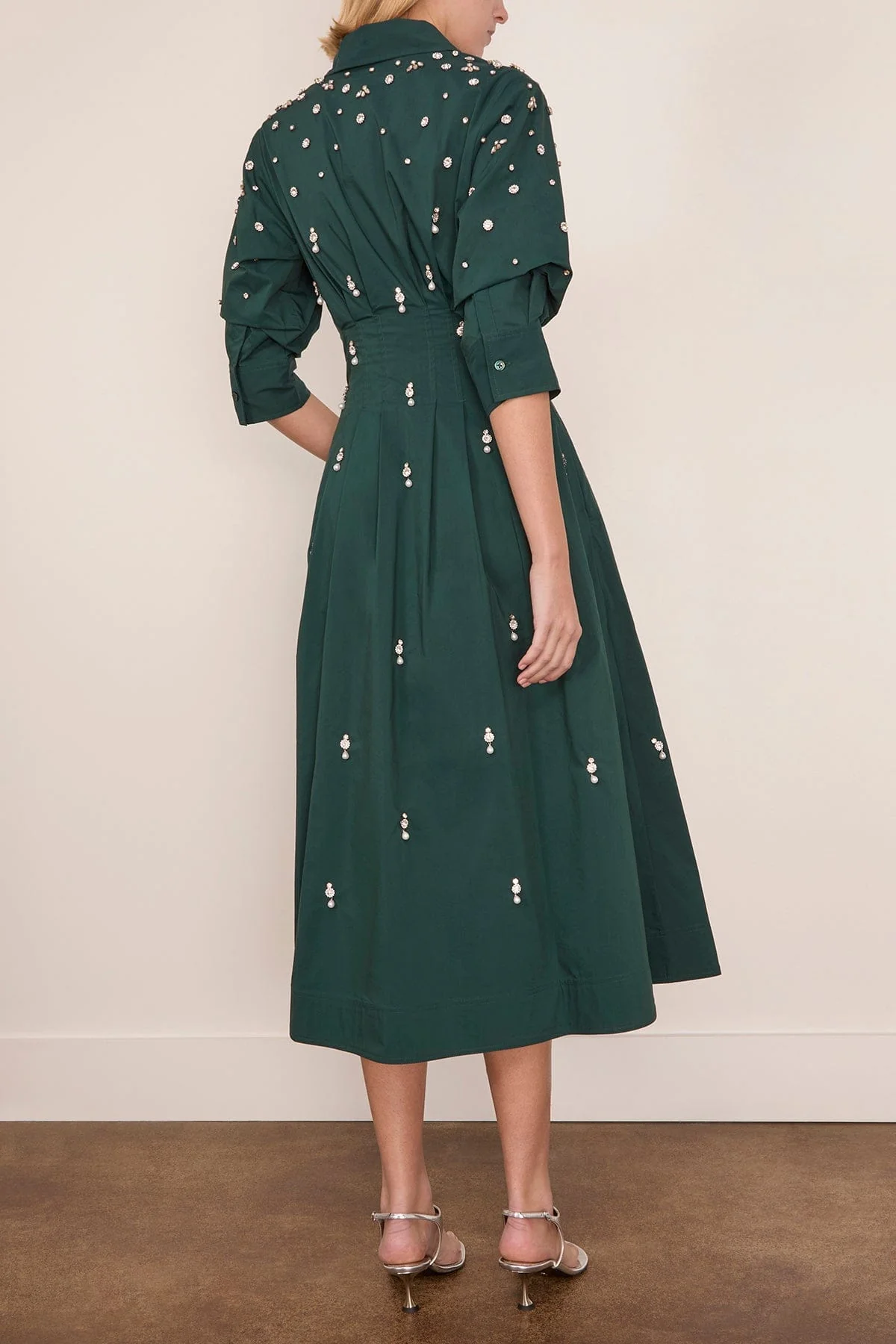 Jazz Embellished Pintuck Midi Dress in Emerald - Image 4