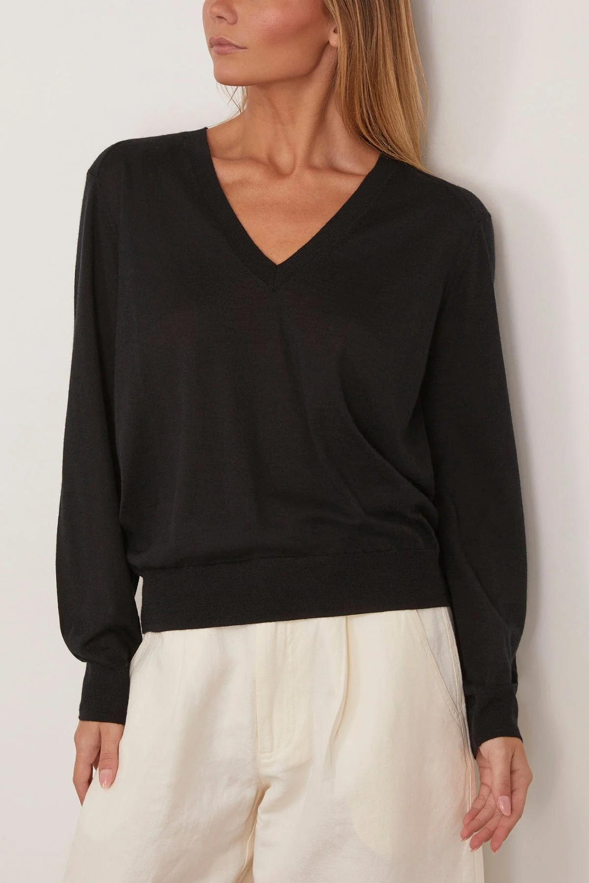 Julio V Neck Fine Knit Sweater in Black - Image 3