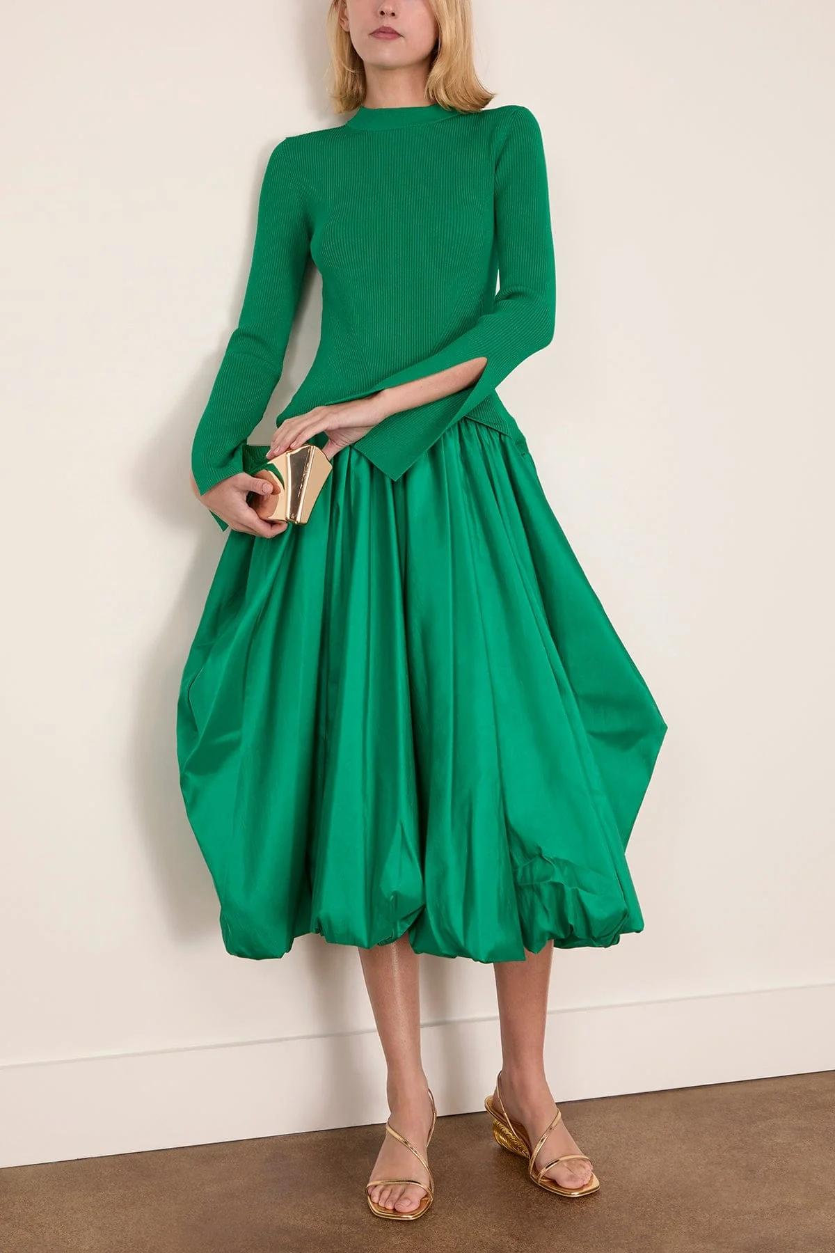 Kenlie Long Sleeve Mock Neck Midi Dress in Kelly Green - Image 2