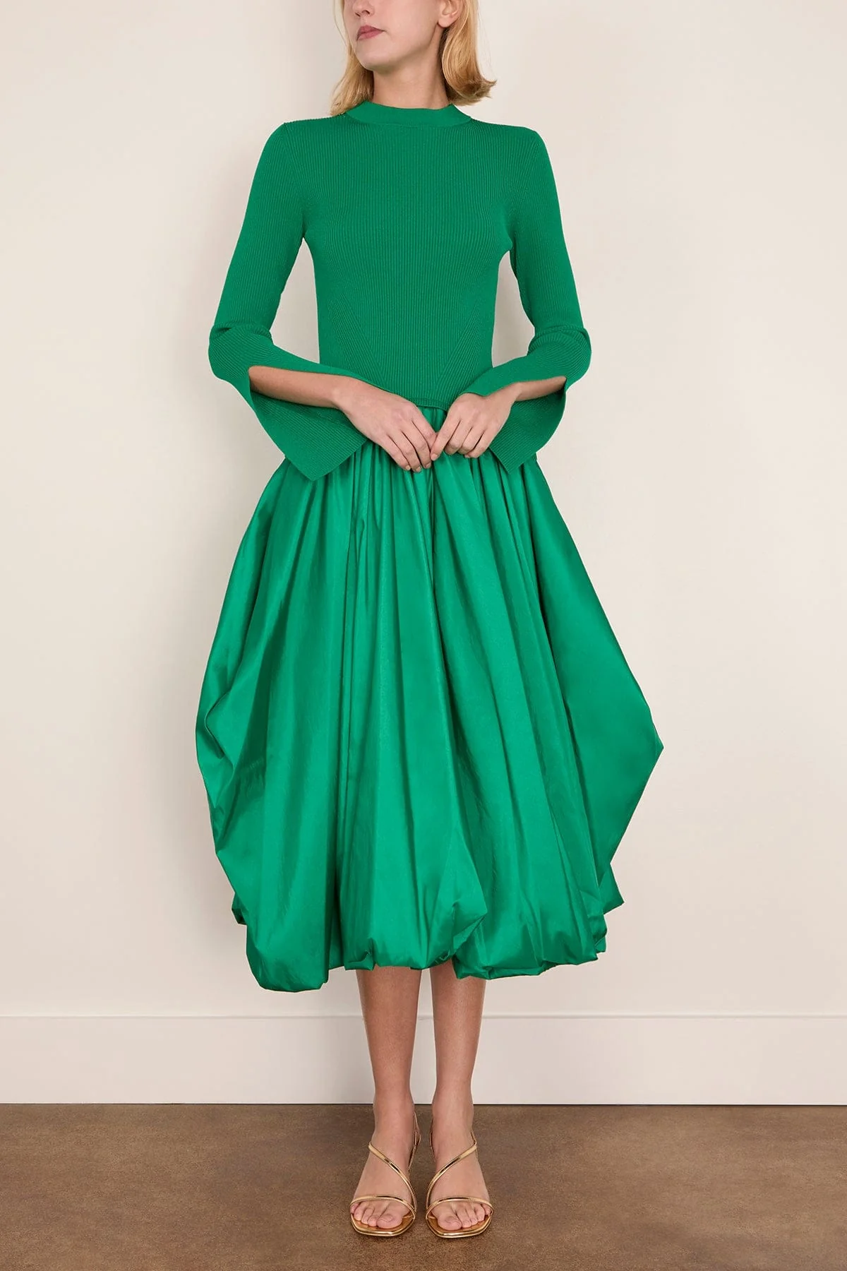 Kenlie Long Sleeve Mock Neck Midi Dress in Kelly Green - Image 3