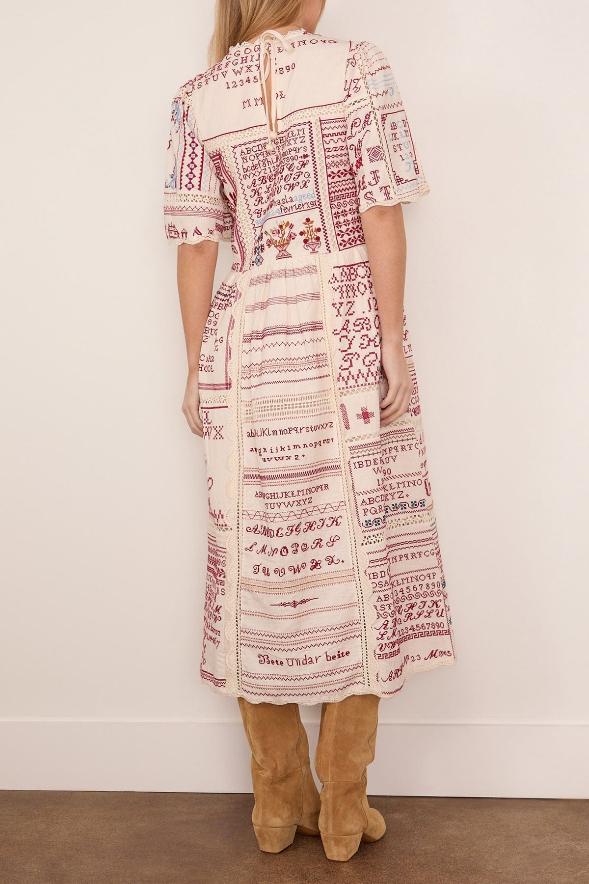 Kit Embroidered Short Sleeve Midi Dress in Cream - Image 4