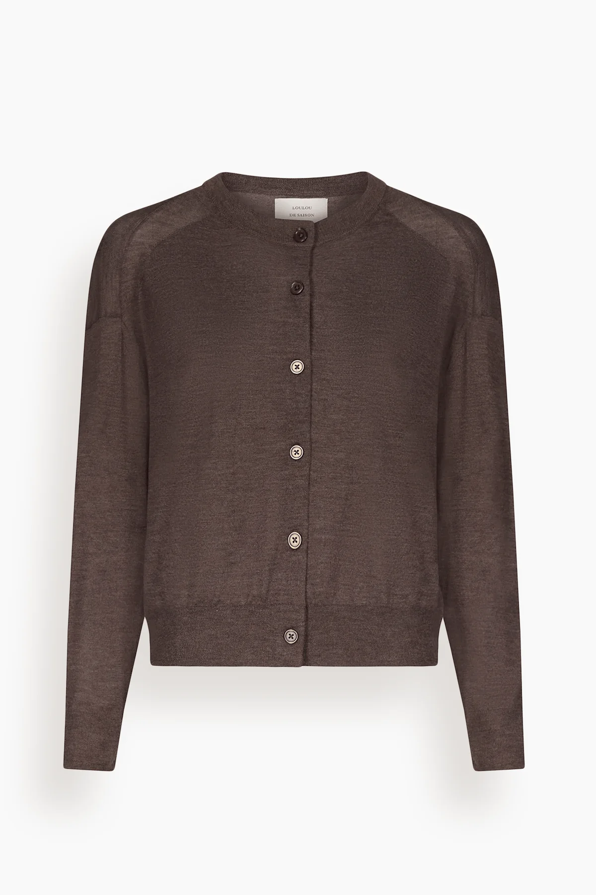 Kita Fine Crewneck Cardigan in Brown Melange