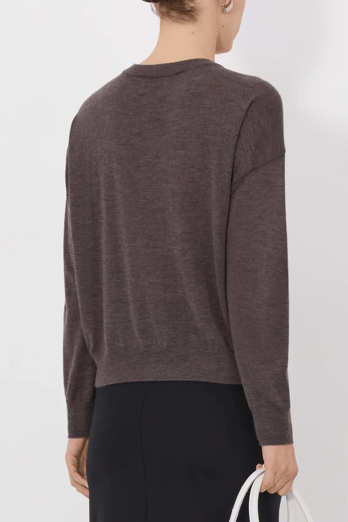Kita Fine Crewneck Cardigan in Brown Melange - Image 4