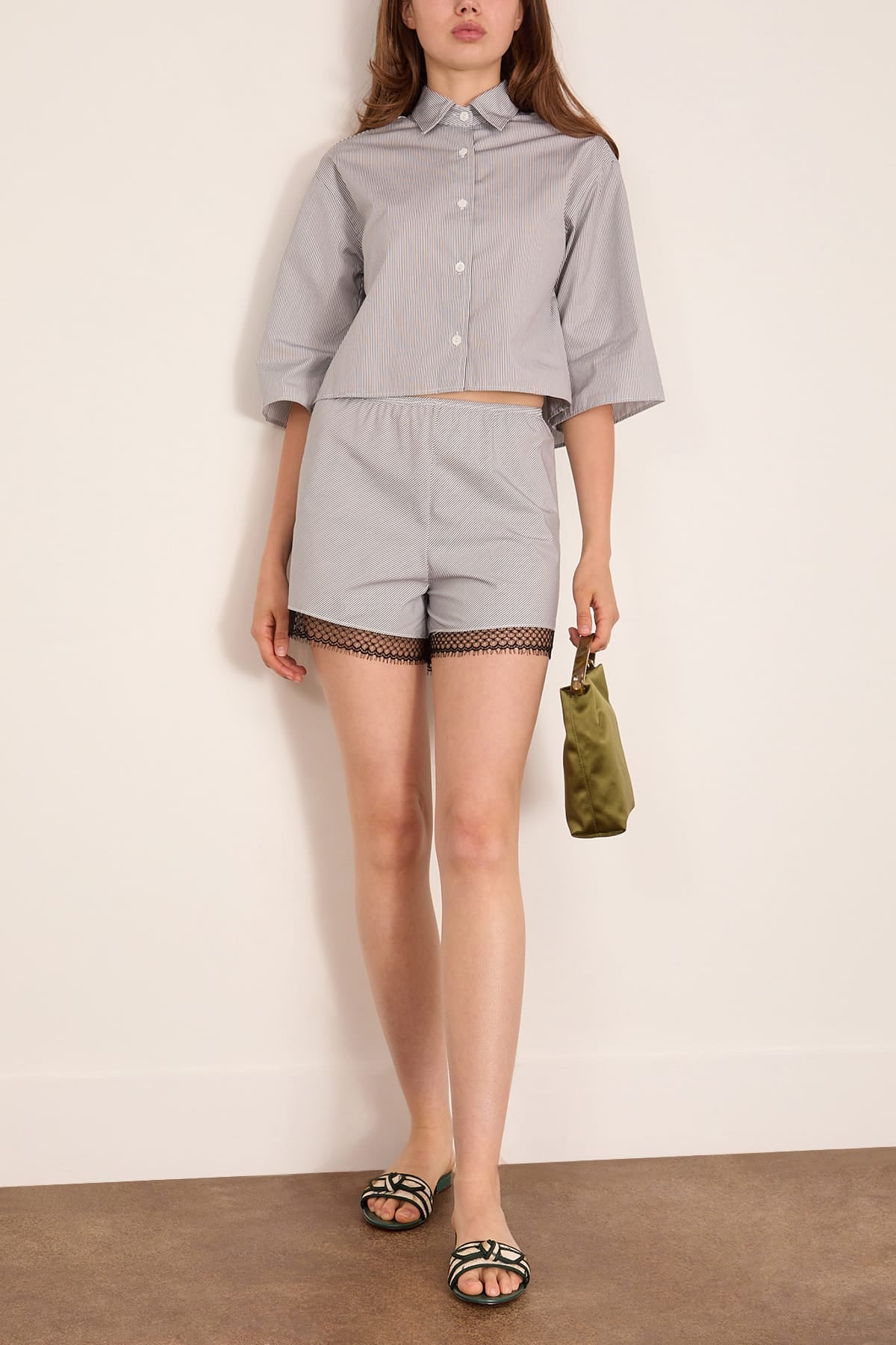 Lace Bias Short in Pinstripe Black/White - Image 2