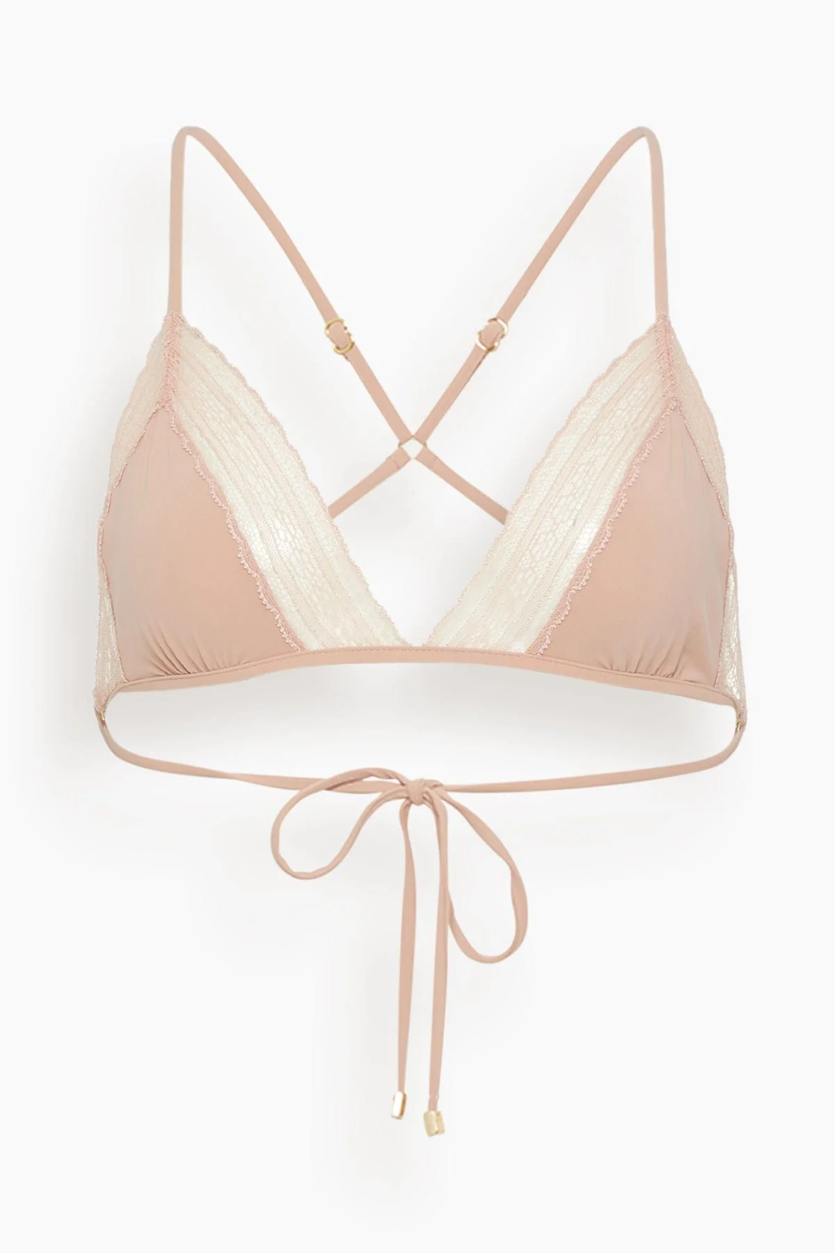 Lace Inset String Bikini Top in Buff