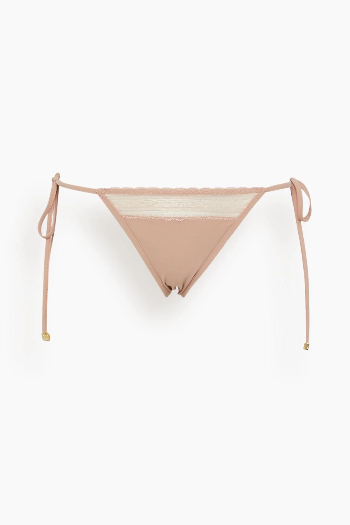 Lace Inset String Tie Bikini Bottom in Buff