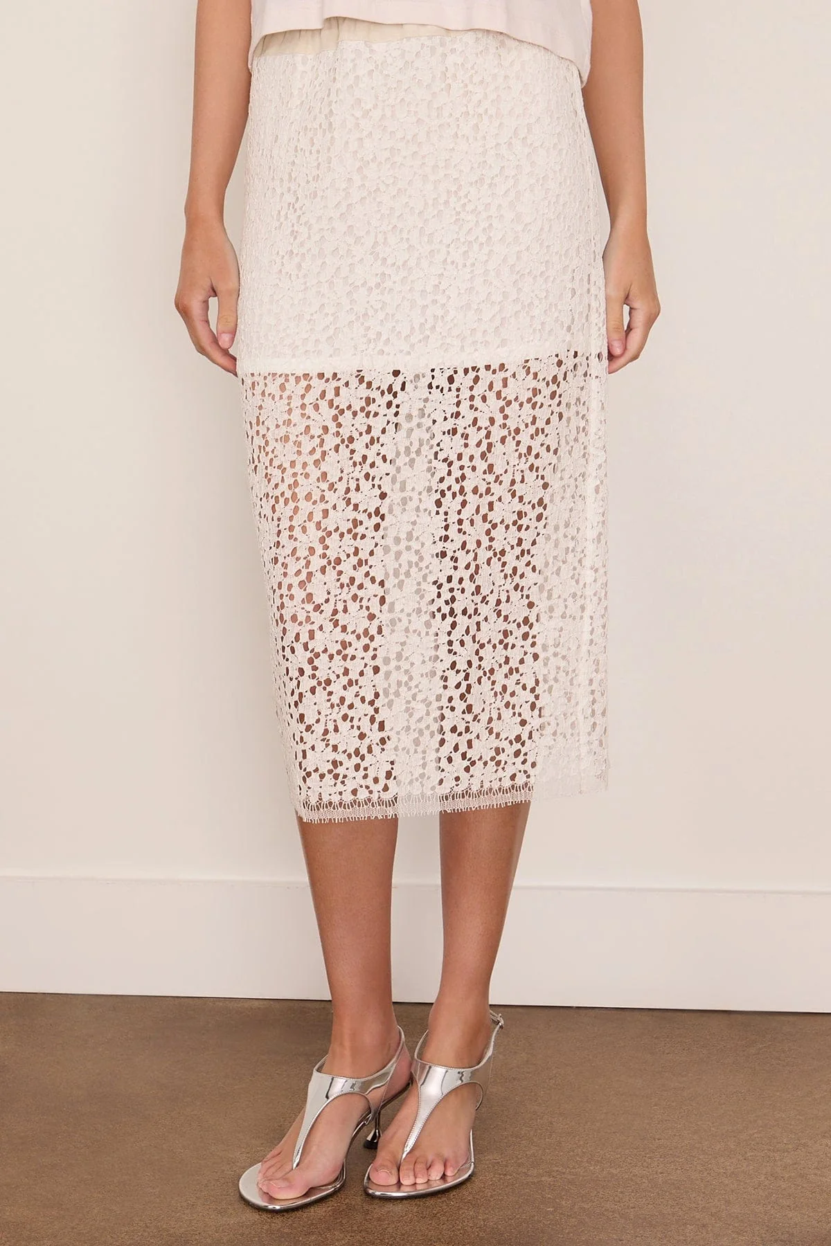 Lace Ruched Skirt in White - Image 3