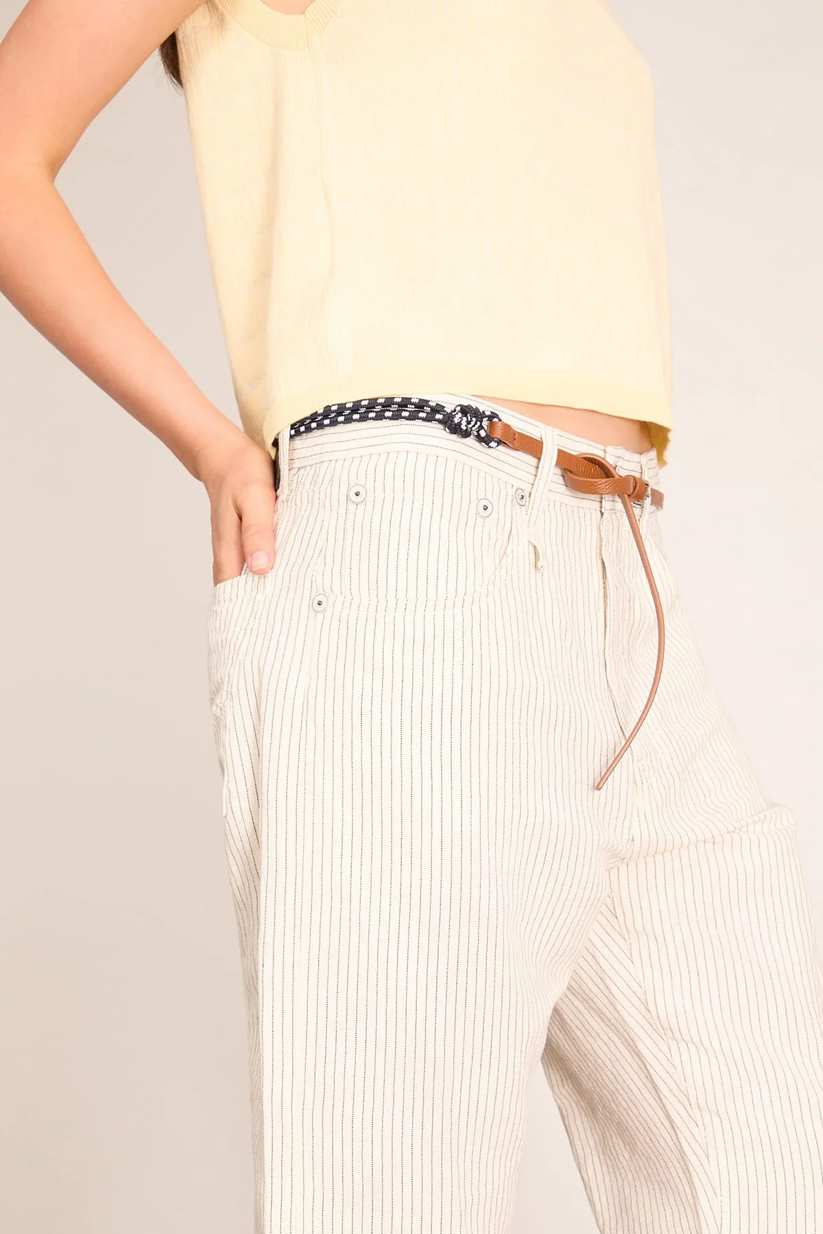 Leather and Rope Belt in Blue White - Image 2