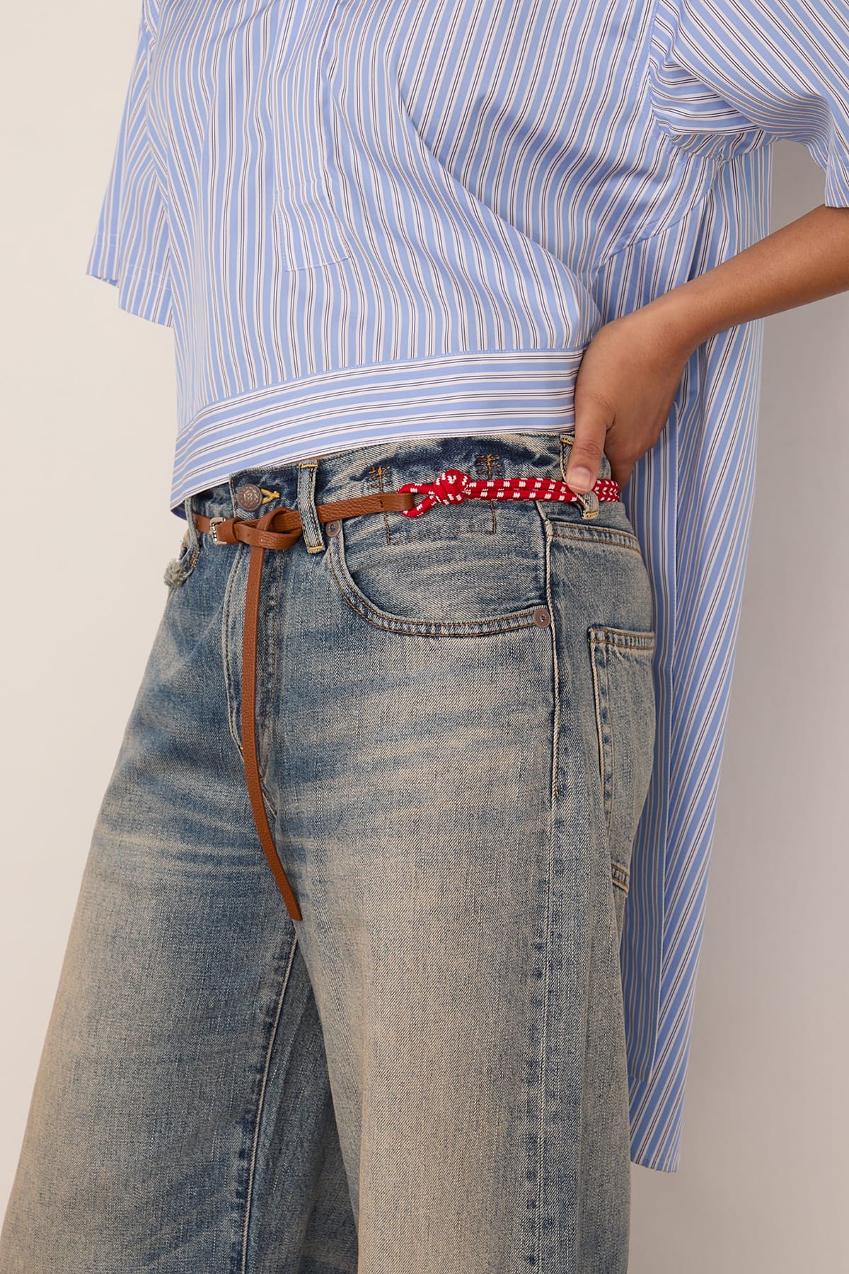 Leather and Rope Belt in Red White - Image 2