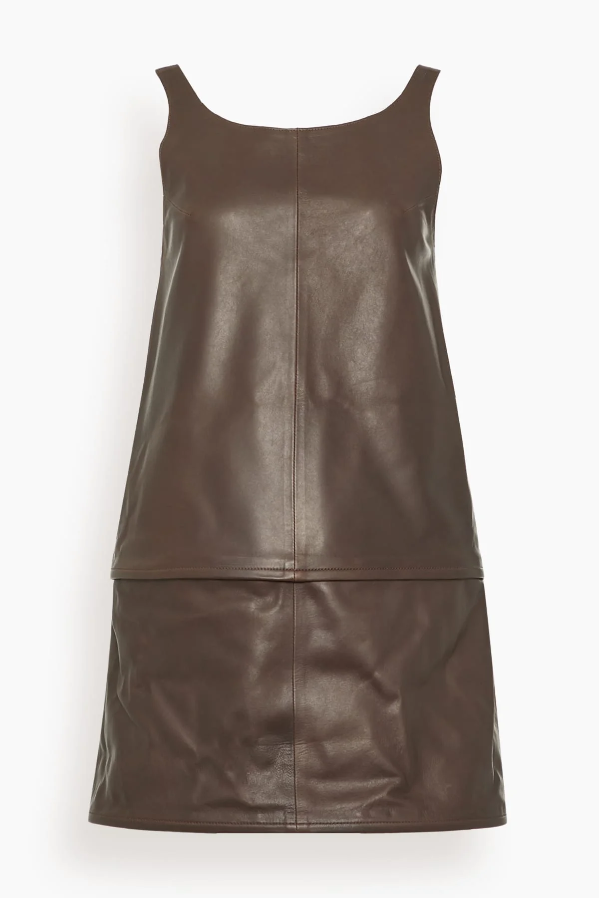 Leather Sleeveless Hoop Dress in Brown