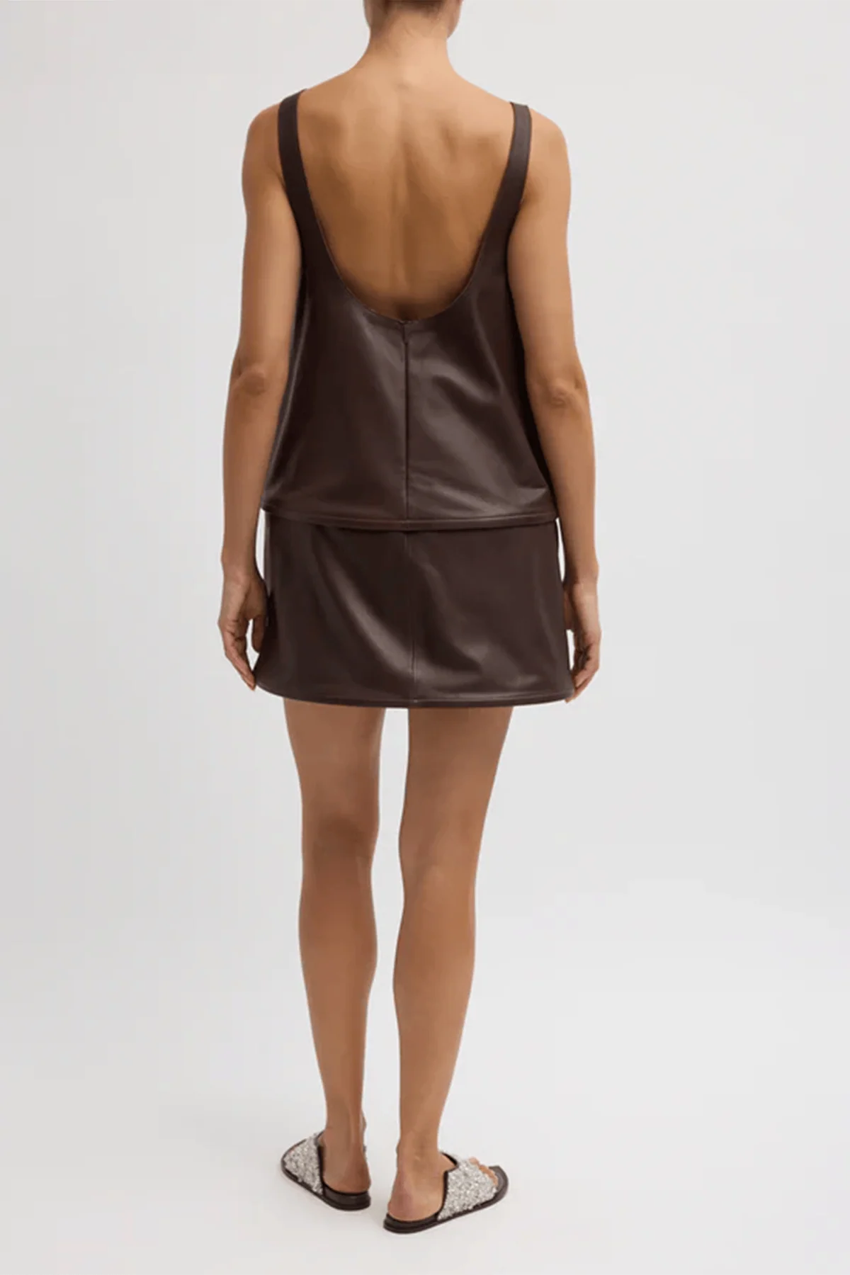 Leather Sleeveless Hoop Dress in Brown - Image 4