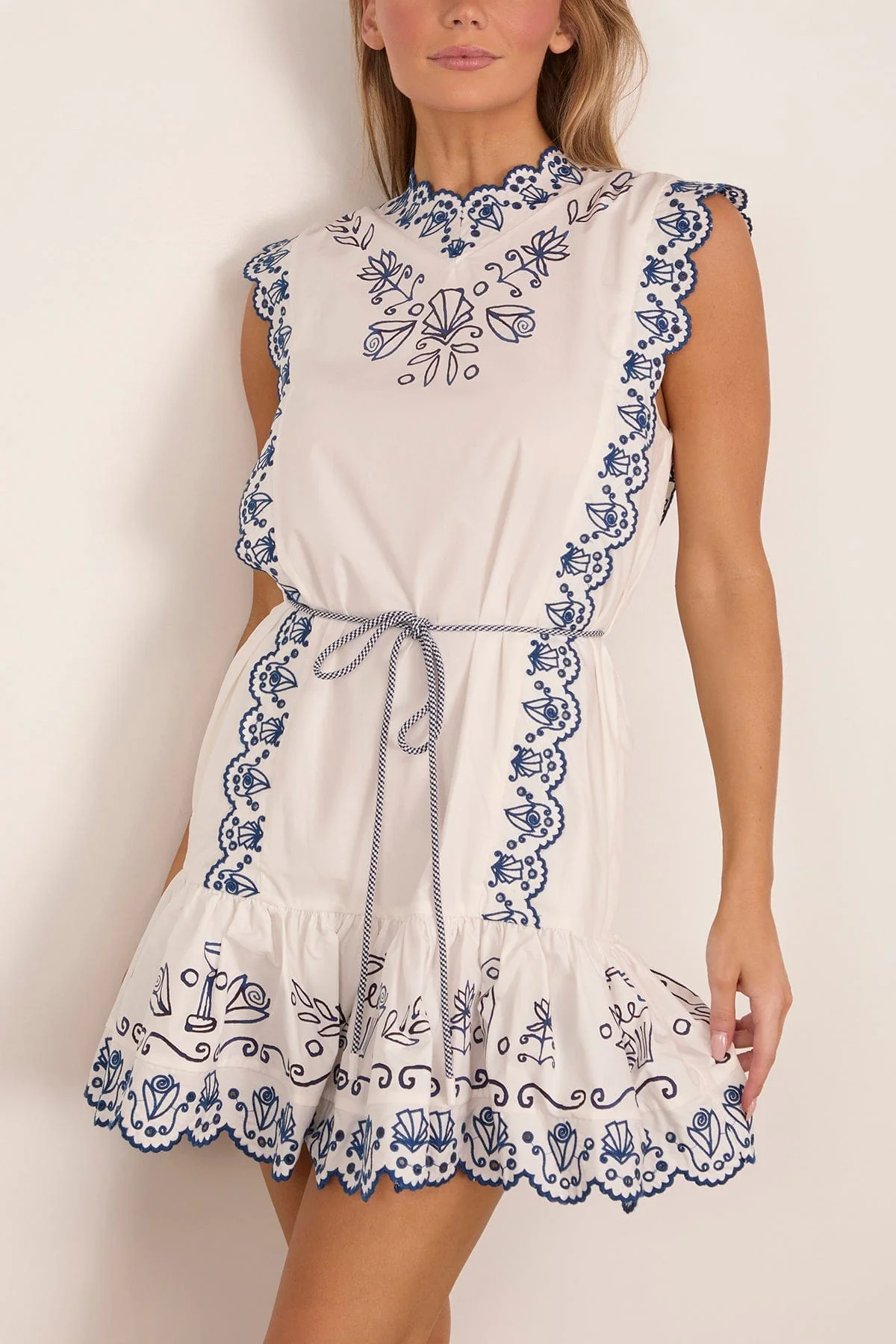 Leela Embroidered Mini Dress in Cream - Image 3
