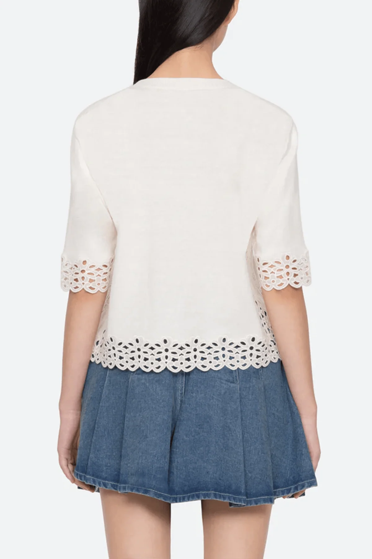 Leila Eyelet Short Sleeve Sweater in Cream - Image 4