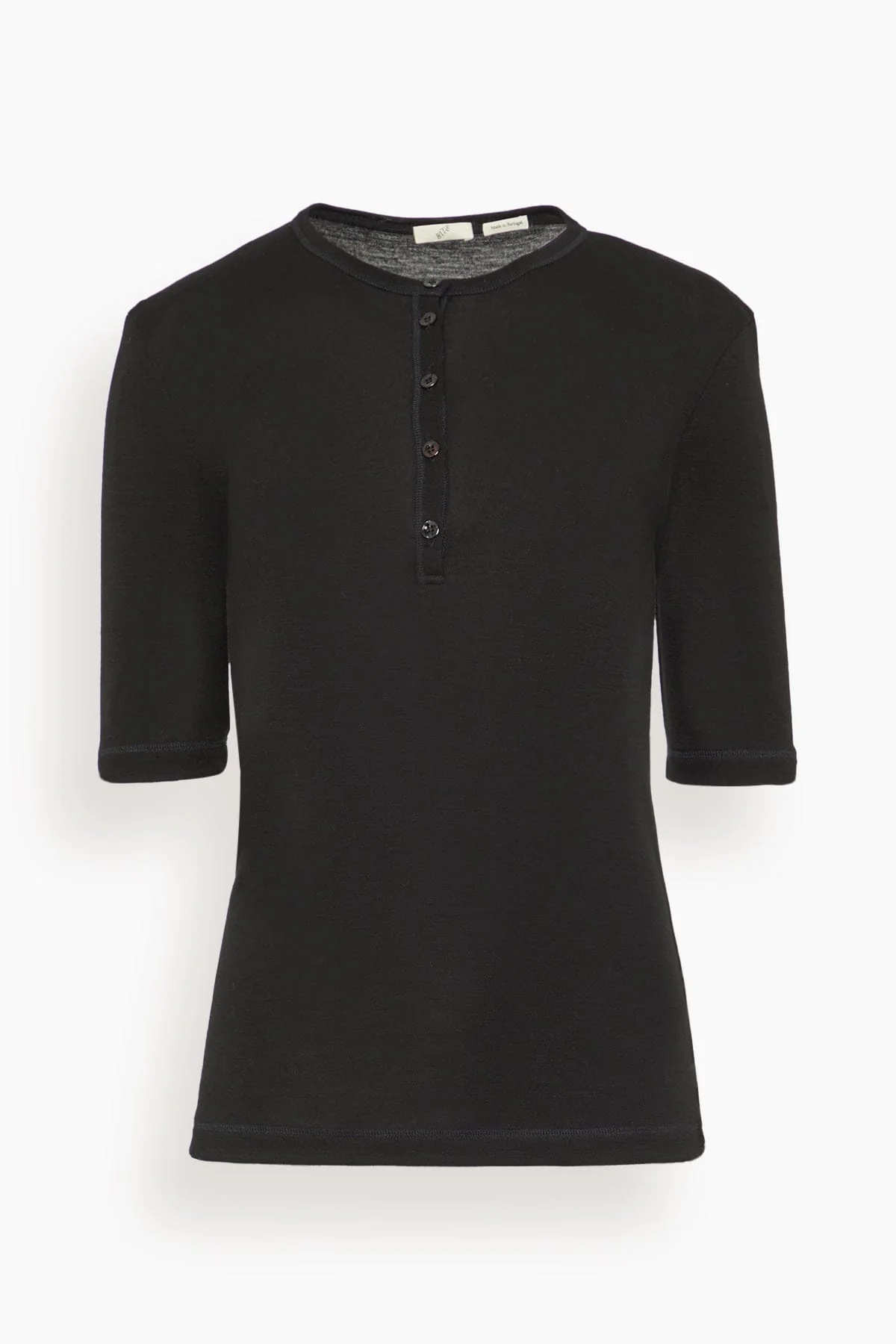 Leo Buttoned Rib Merino Top in Black