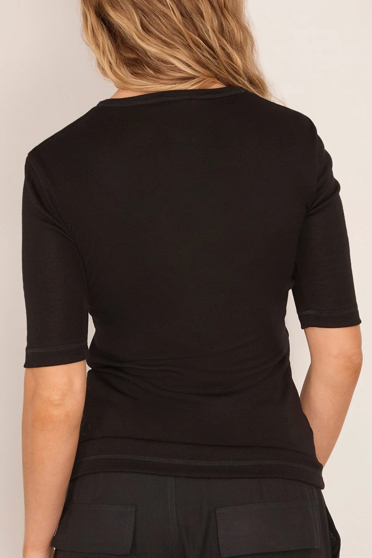 Leo Buttoned Rib Merino Top in Black - Image 4