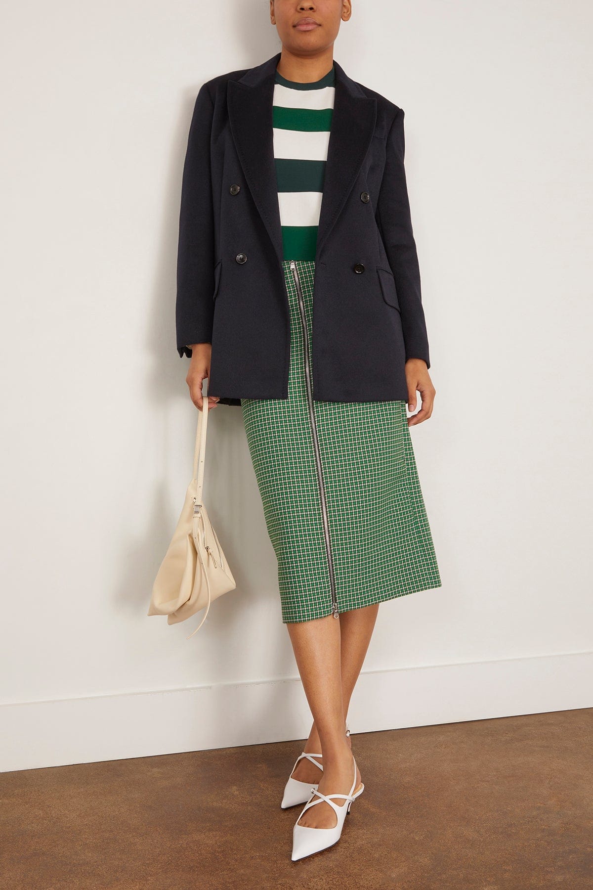 Leon Check Midi Trouser Zip Skirt in Green Multi - Image 2