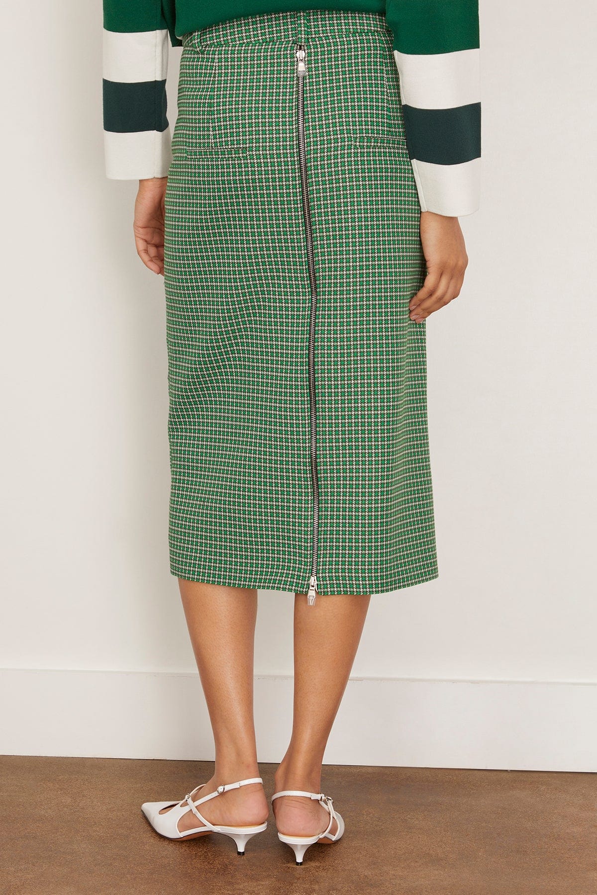 Leon Check Midi Trouser Zip Skirt in Green Multi - Image 4