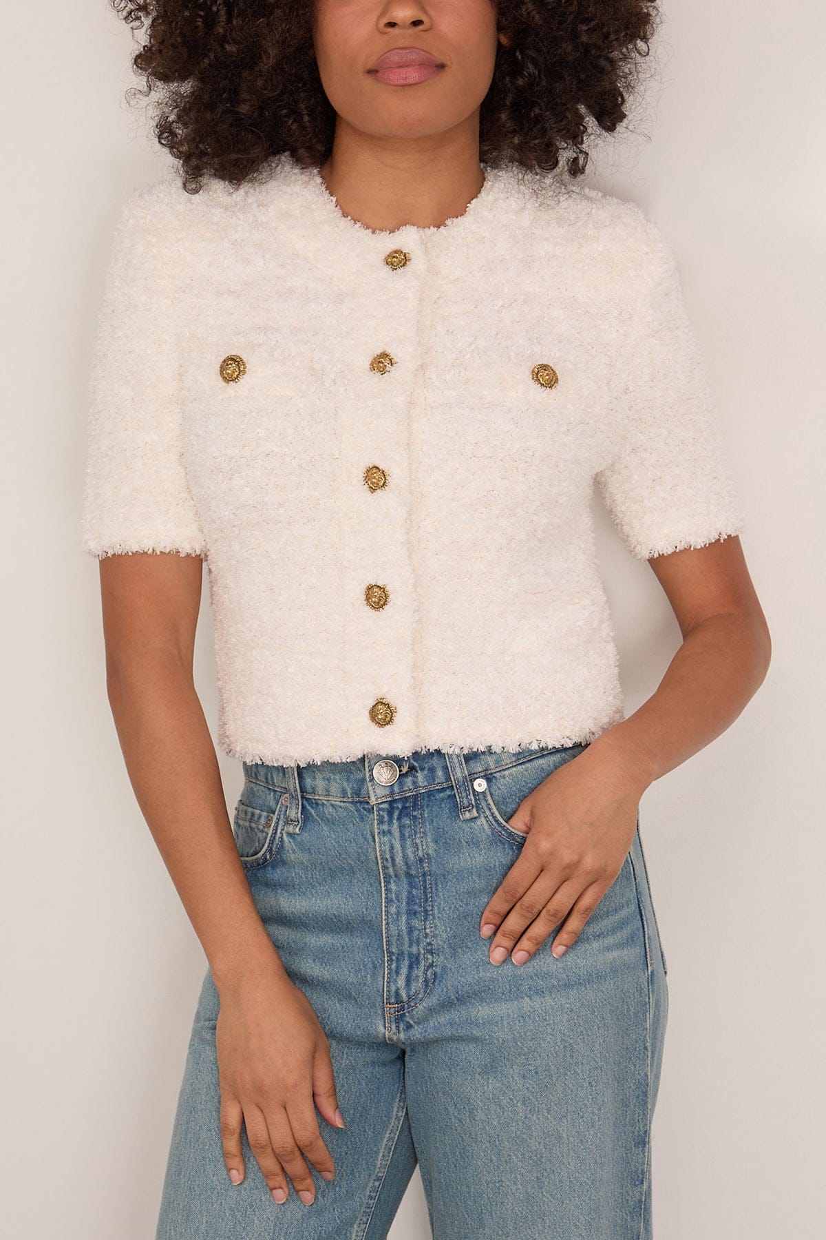 Light Knit Tweed Cardigan in White - Image 3