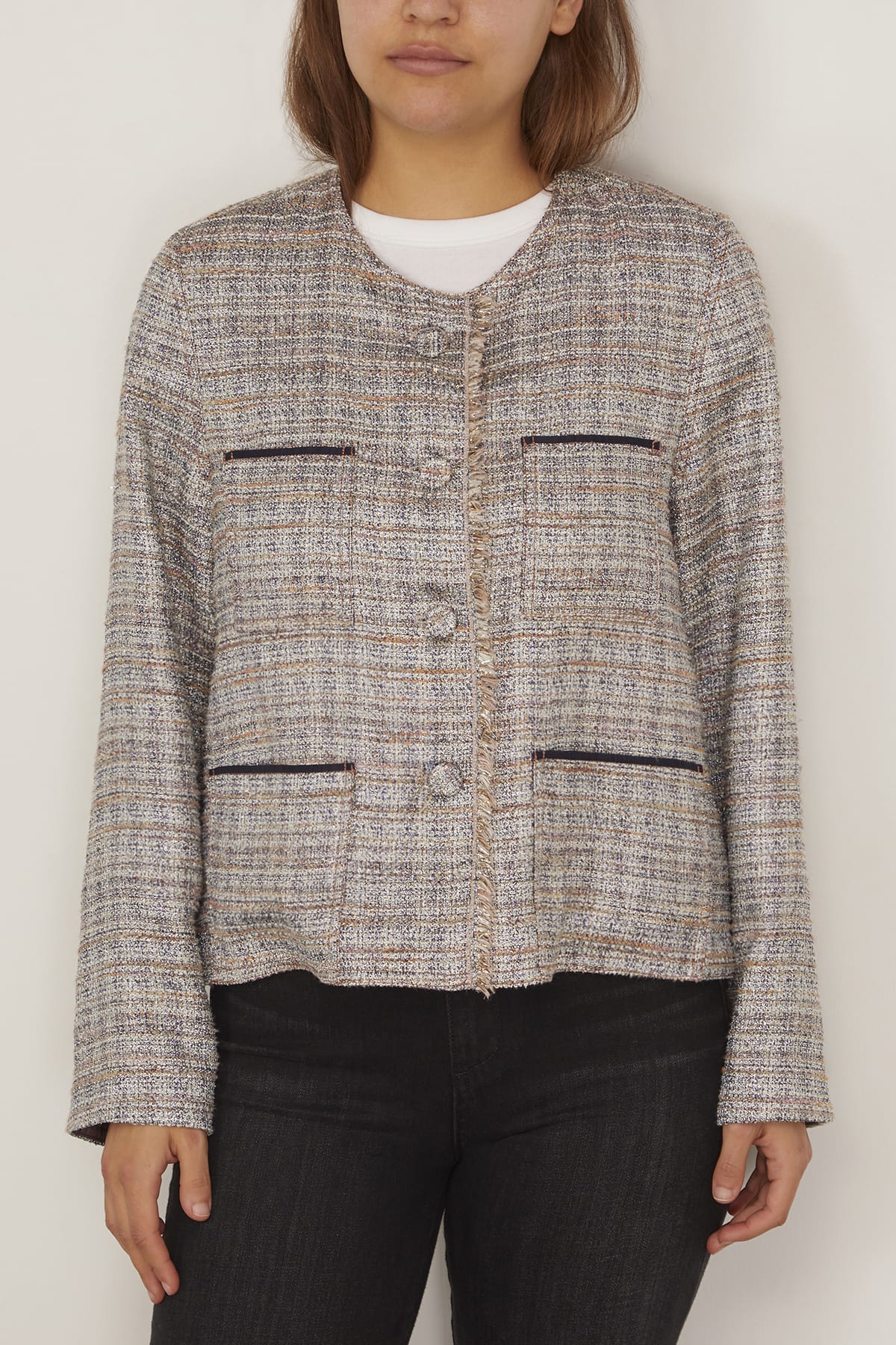 Light Natte Lurex Deconstructed Jacket in Notte - Image 3