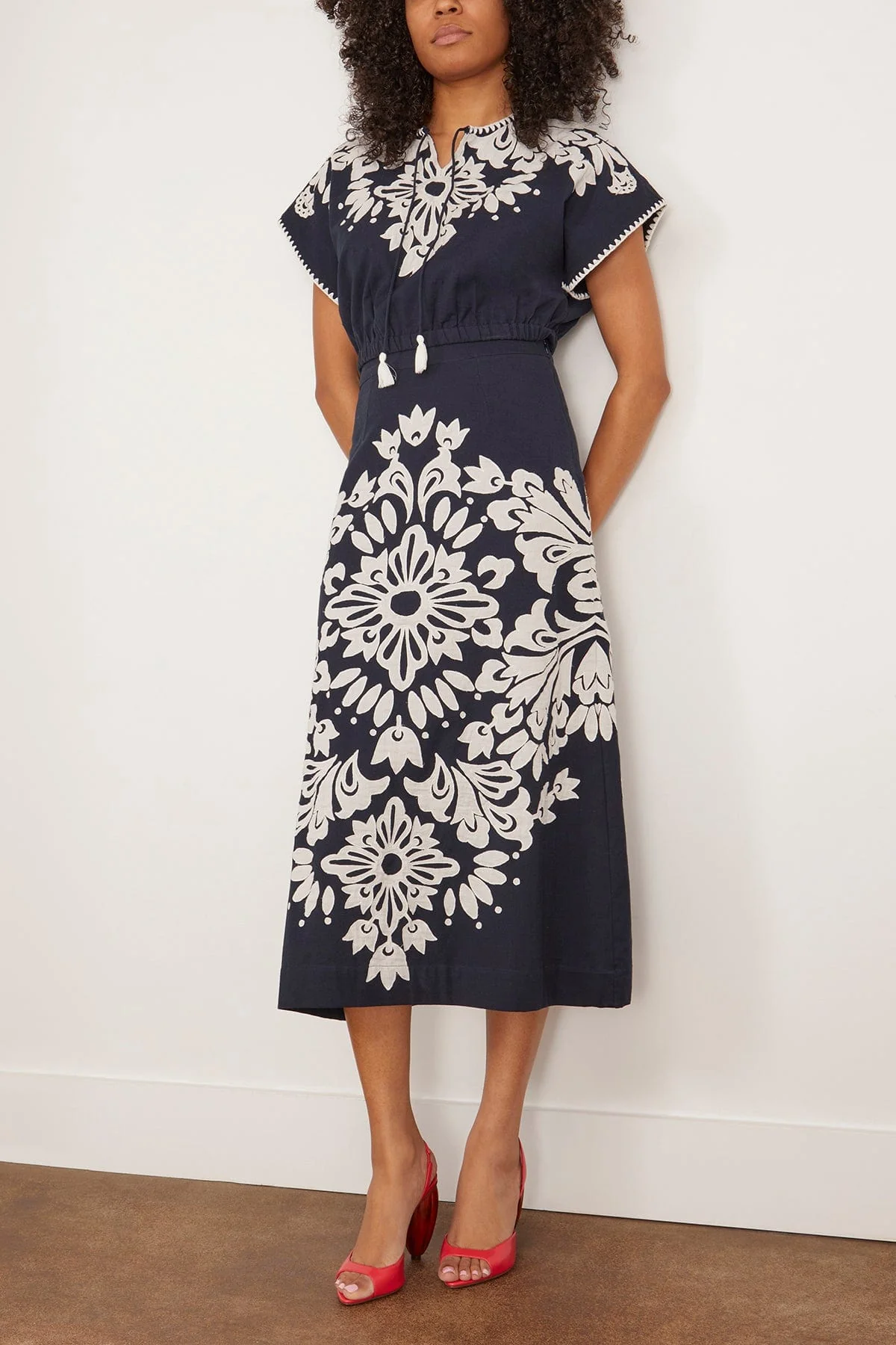 Liliana Applique Midi Skirt in Navy - Image 2