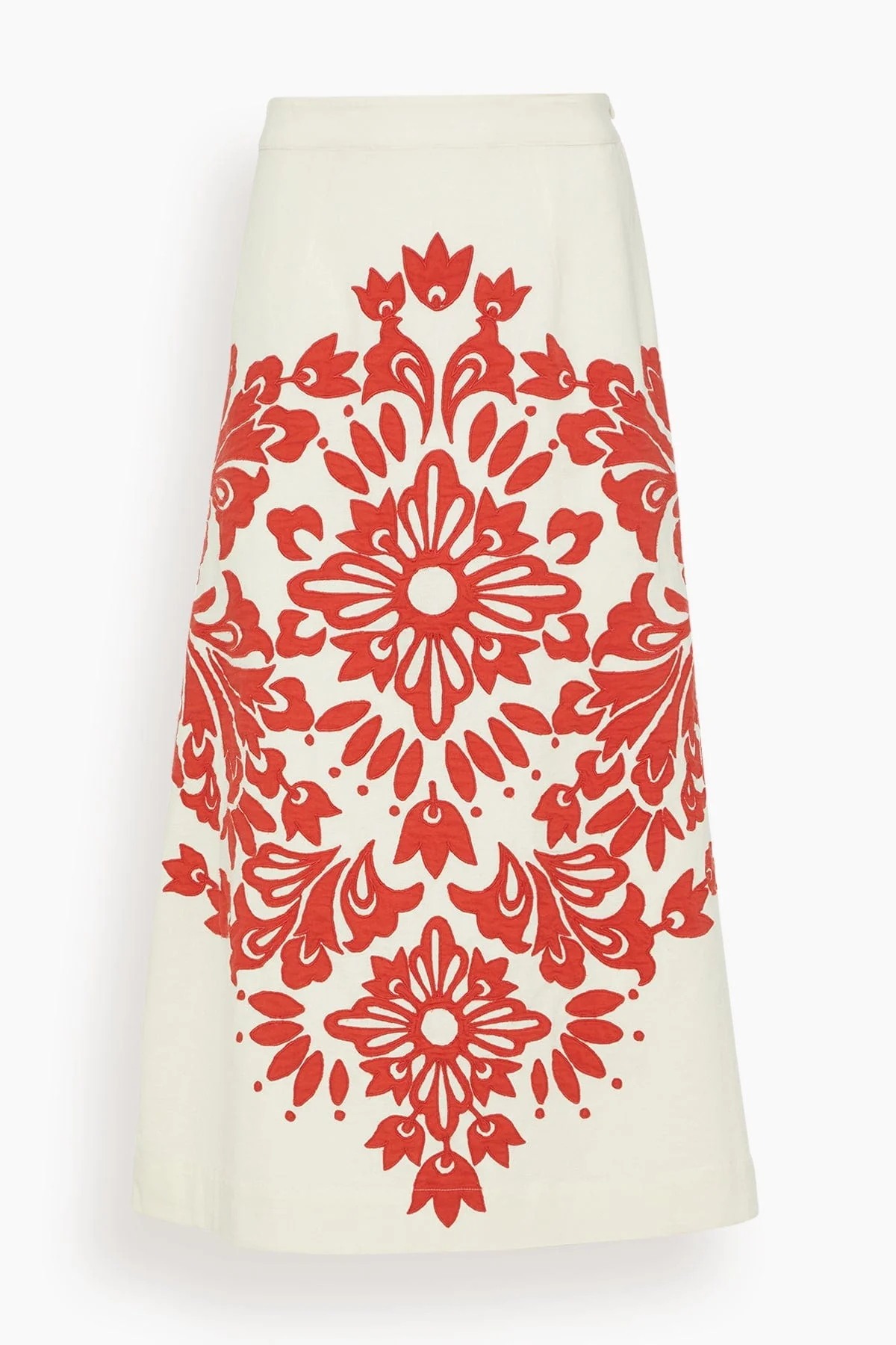 Liliana Applique Midi Skirt in Red