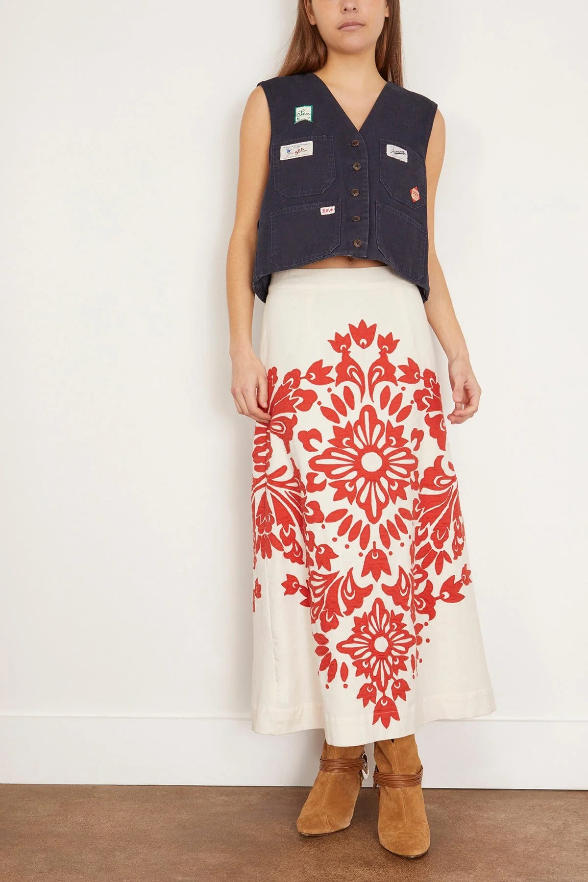 Liliana Applique Midi Skirt in Red - Image 2