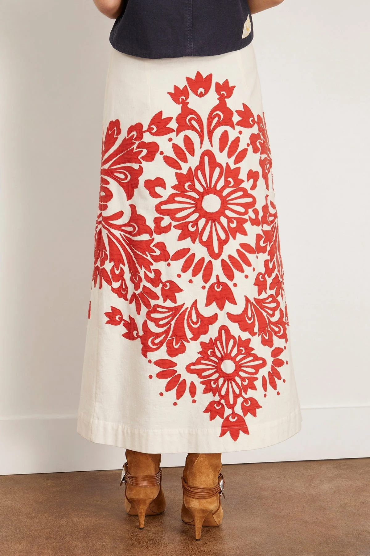 Liliana Applique Midi Skirt in Red - Image 4
