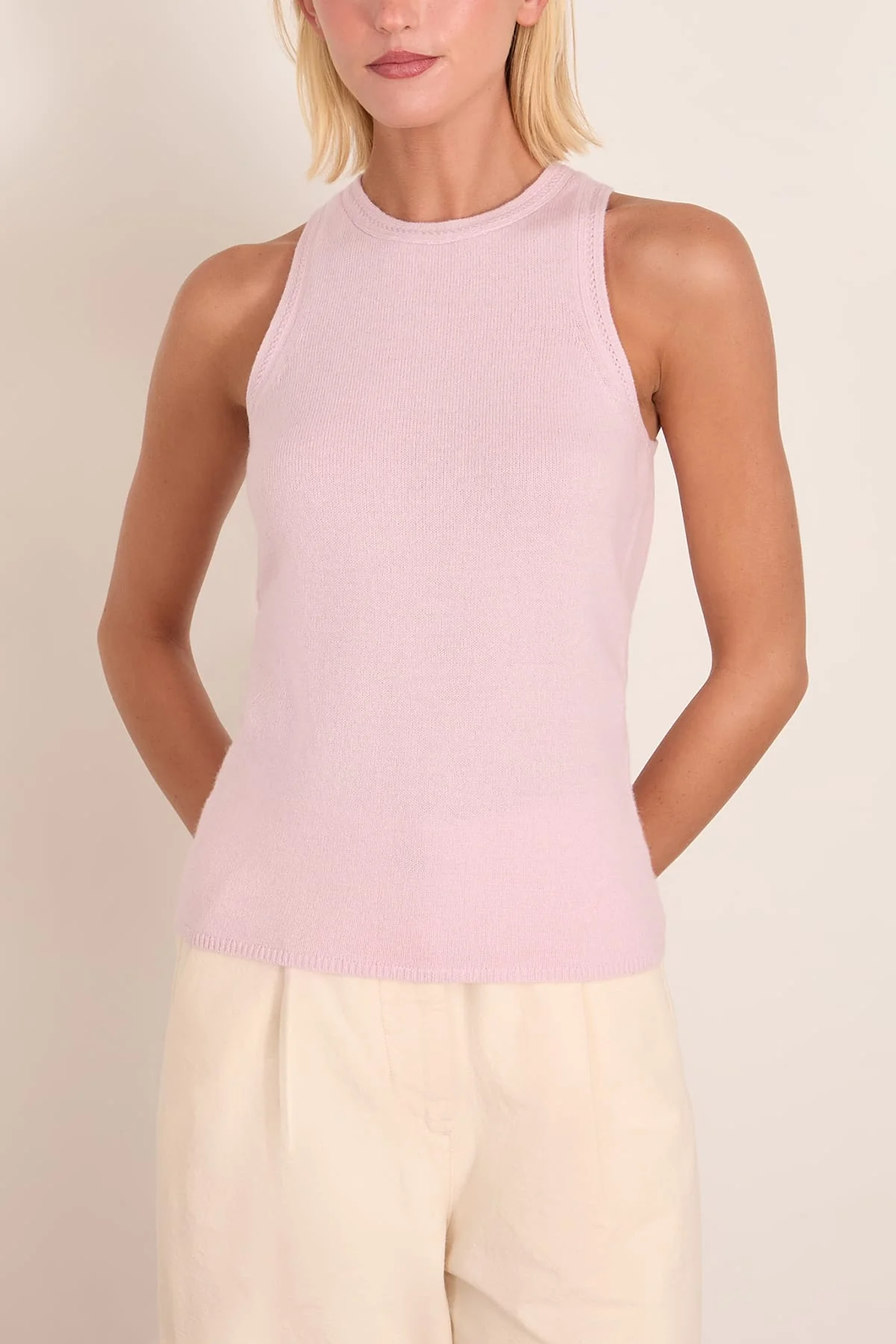 Lingerie Stitch Racer Tank in Powder Pink - Image 3