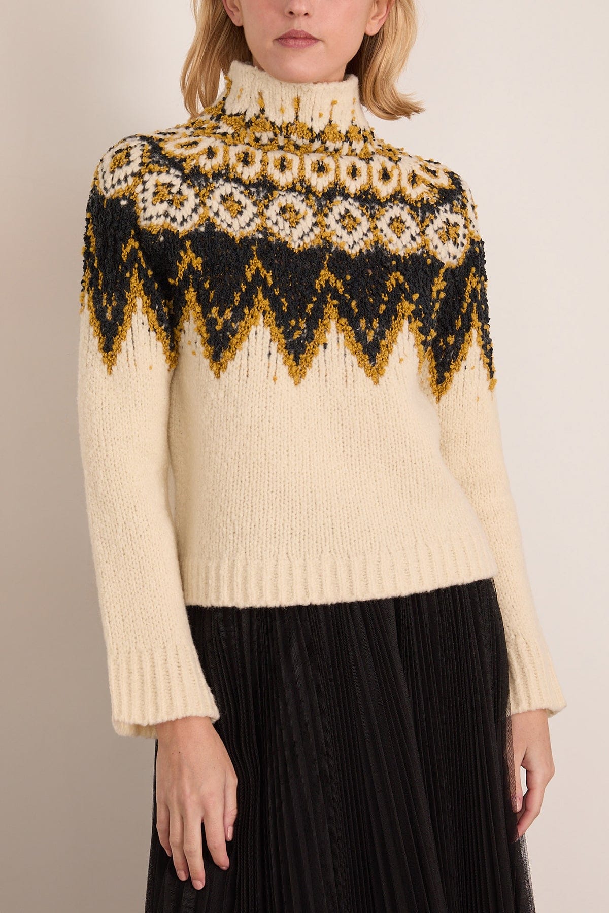 Lizzy Sweater in Textured Fairisle Cream Multi - Image 3