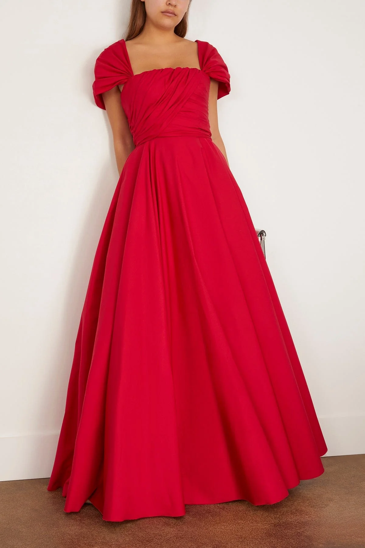 Long Corsage Poplin Dress in Red - Image 3