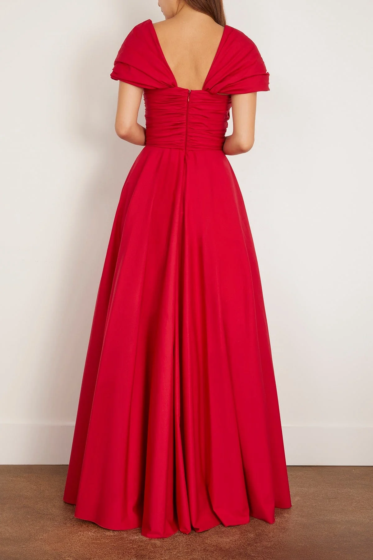 Long Corsage Poplin Dress in Red - Image 4