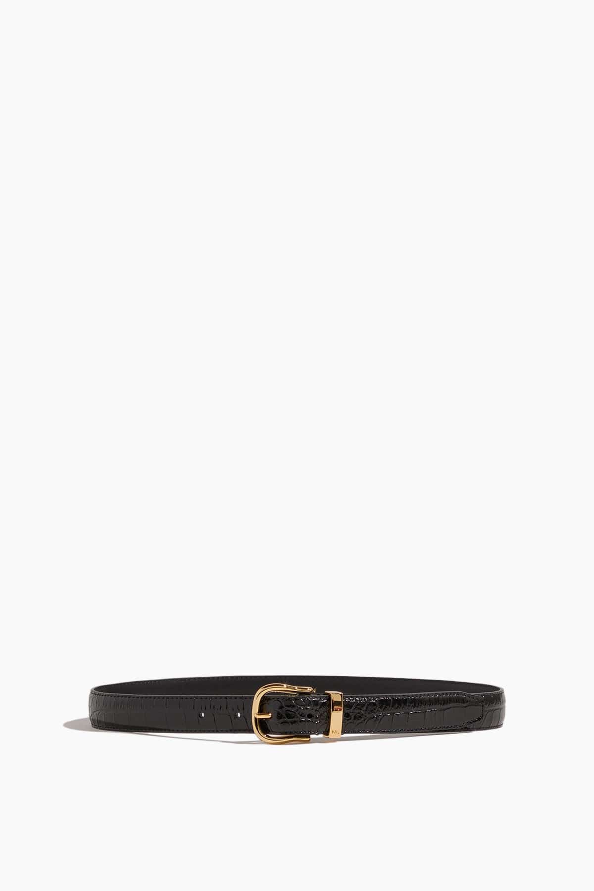 Louise Belt in Black with Shiny Brass Buckle