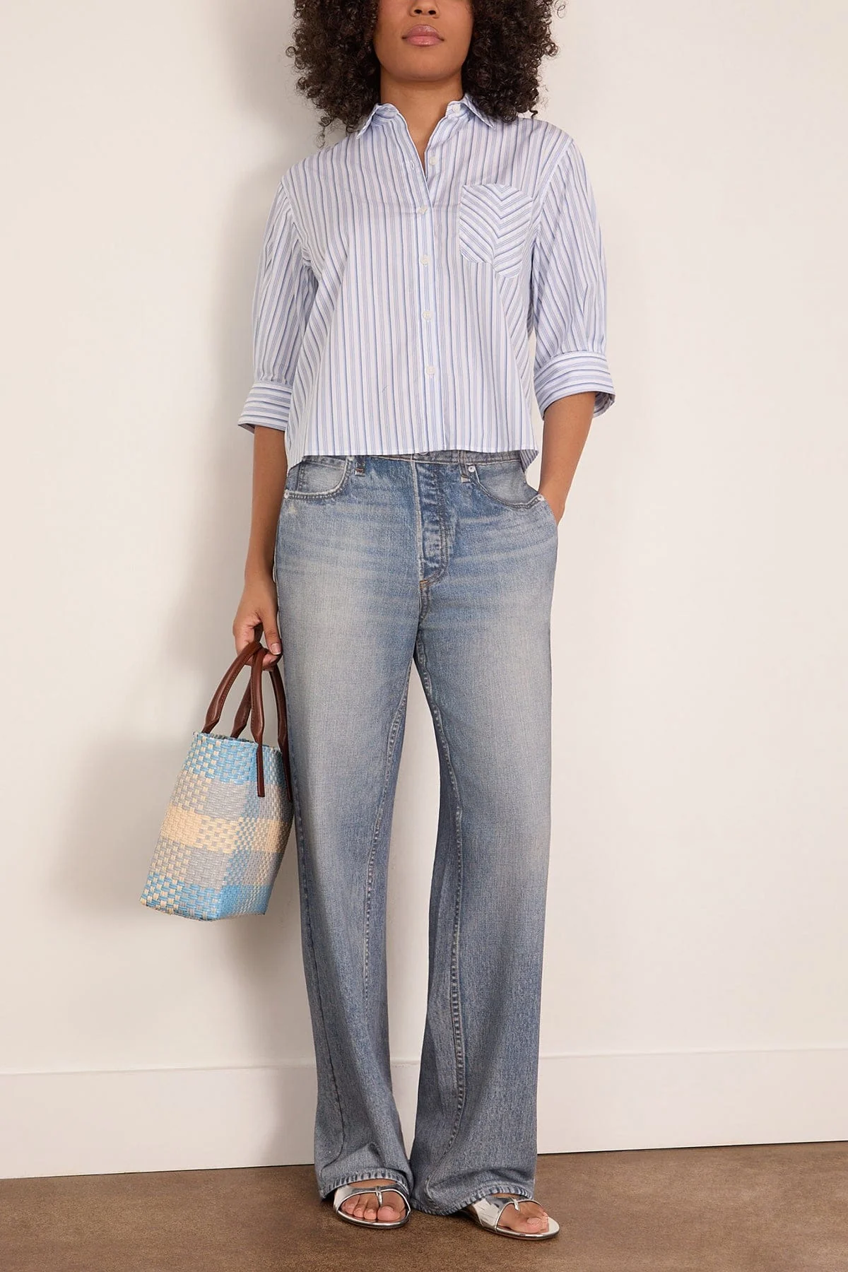 Lucia Stripe Poplin Shirt in Baby Blue Stripe - Image 2