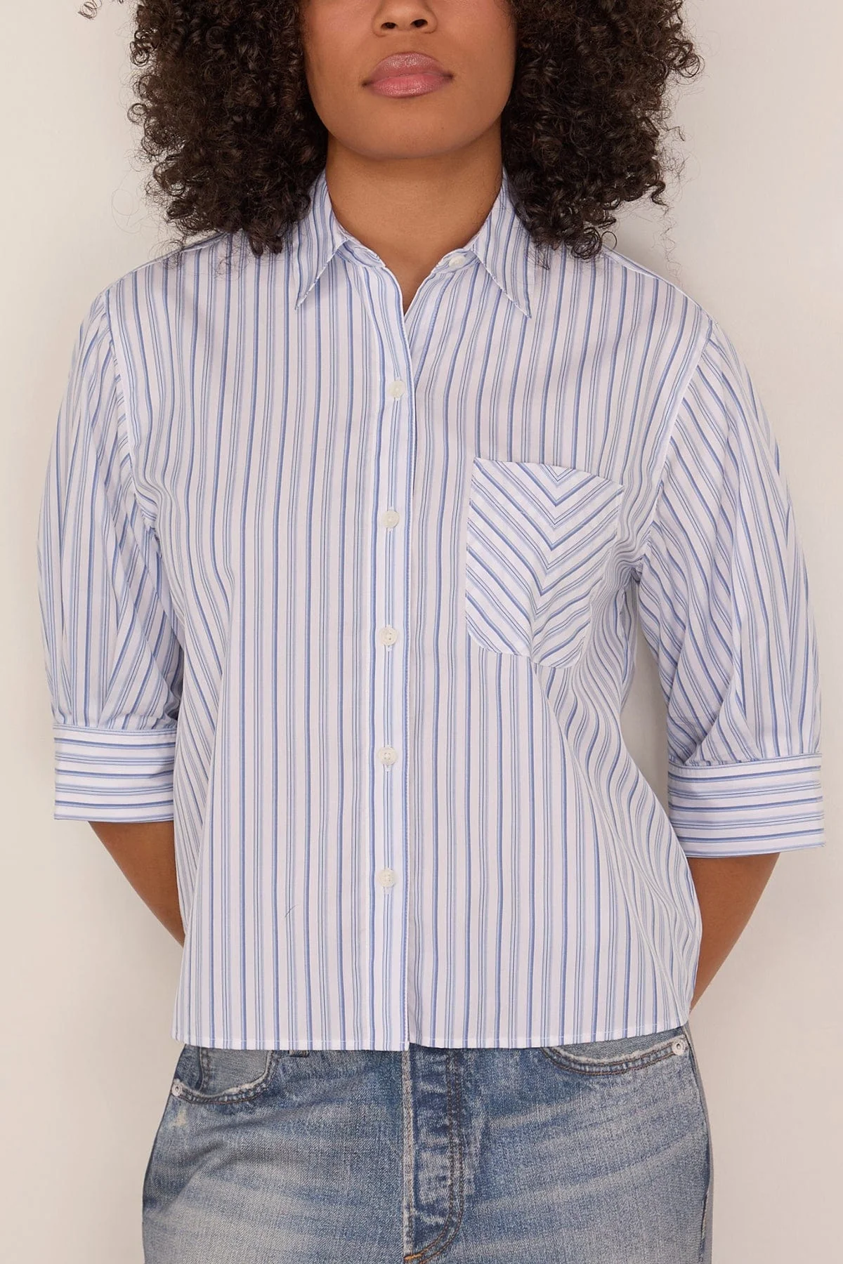 Lucia Stripe Poplin Shirt in Baby Blue Stripe - Image 3