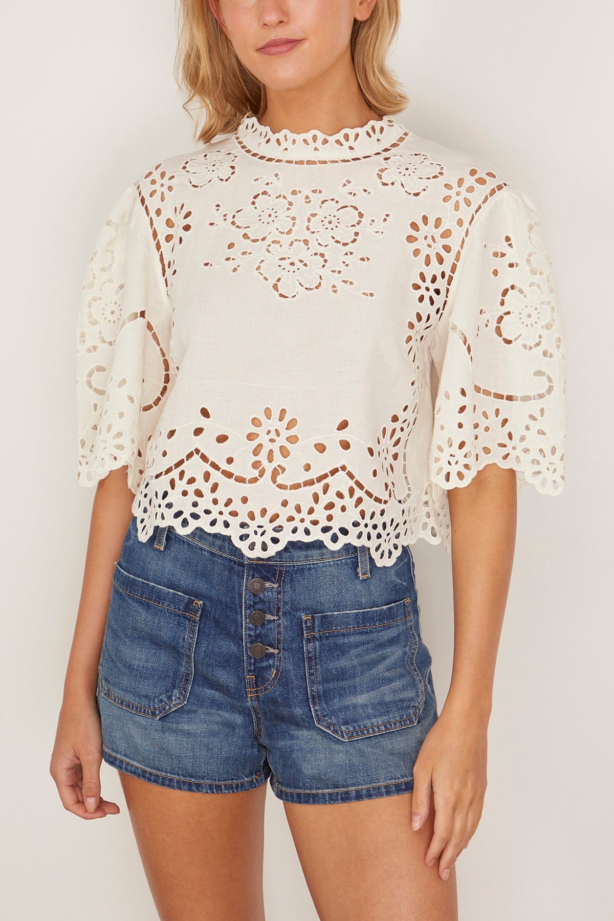 Lula Embroidery Short Sleeve Top in White - Image 3